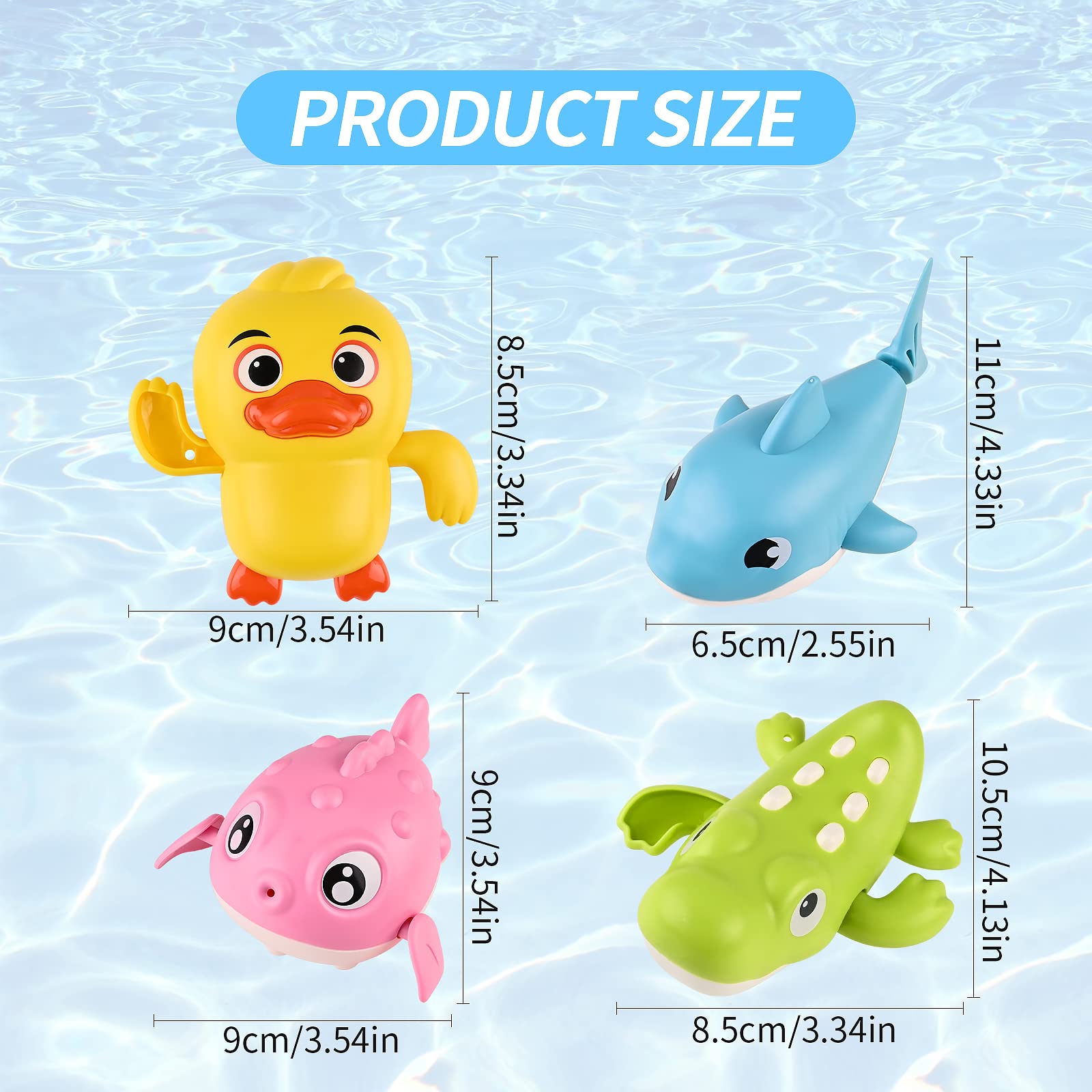 4 Pack Wind Up Bath Toys for Babies & Toddlers - Floating Duck Fish Pool Toys for 1 2 3 4 Year Old Boys Girls - Bathtub Swimming Water Play Fun - Perfect for Bath Time, Pool Parties & Sensory Play