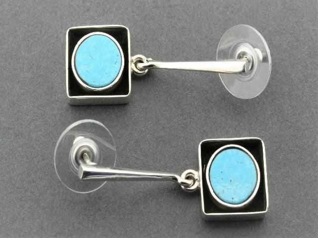 Turquoise Framed Stone Circle Earrings for Women – Boho Chic Jewelry for Casual & Party Wear