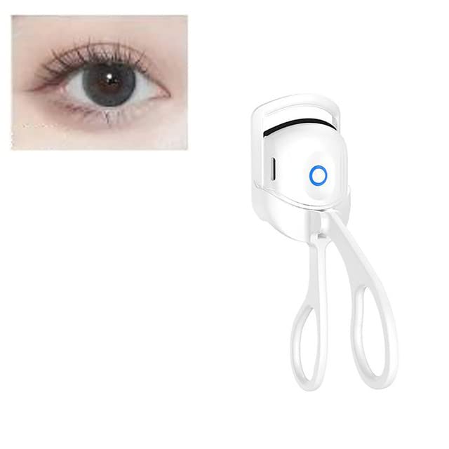 Portable USB Electric Heated Eyelash Curler - Long Lasting Thermal Lash Perm Curling Tool with Comb for Natural & Voluminous Lashes | Perfect for Travel, Home Makeup & Professional Salon Use (White)