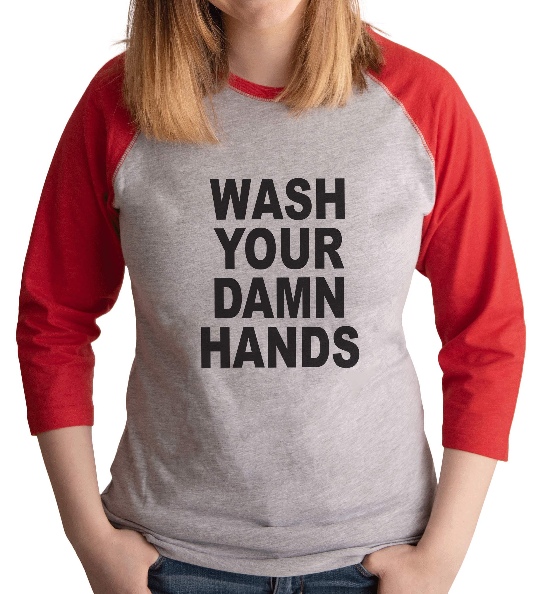 7 ate 9 Apparel Women's Wash Your Hands Red T-Shirt - Funny Slogan Tee for Nurses, Teachers & Healthcare Workers