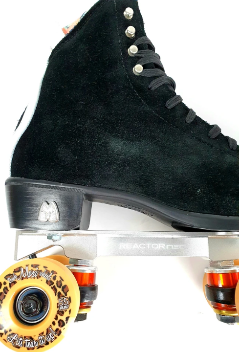 Moxi Jack Roller Skates with Reactor Neo Plate - Premium Black Quad Skates for Artistic & Derby Skating - Perfect for Rinks, Parks & Roller Dance Performances