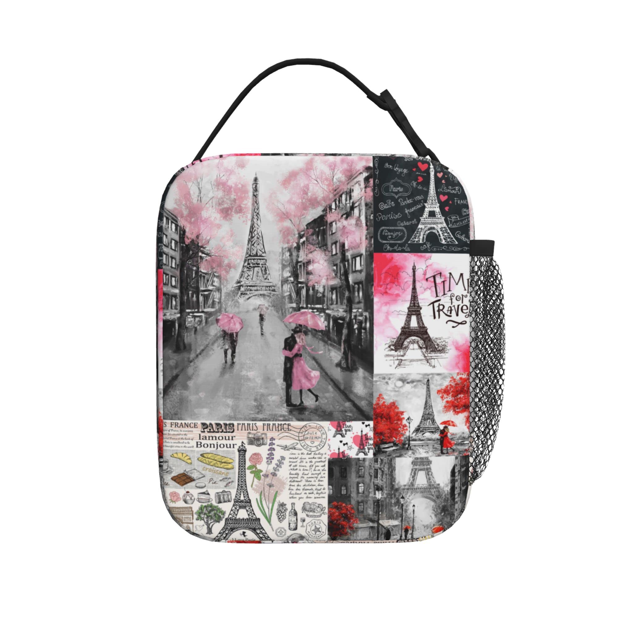 Paris Eiffel Tower Insulated Lunch Bag - Pink Reusable Thermal Tote for Women & Men - Perfect for Office, Work, School & Picnics - Leakproof Food Container for Daily Use