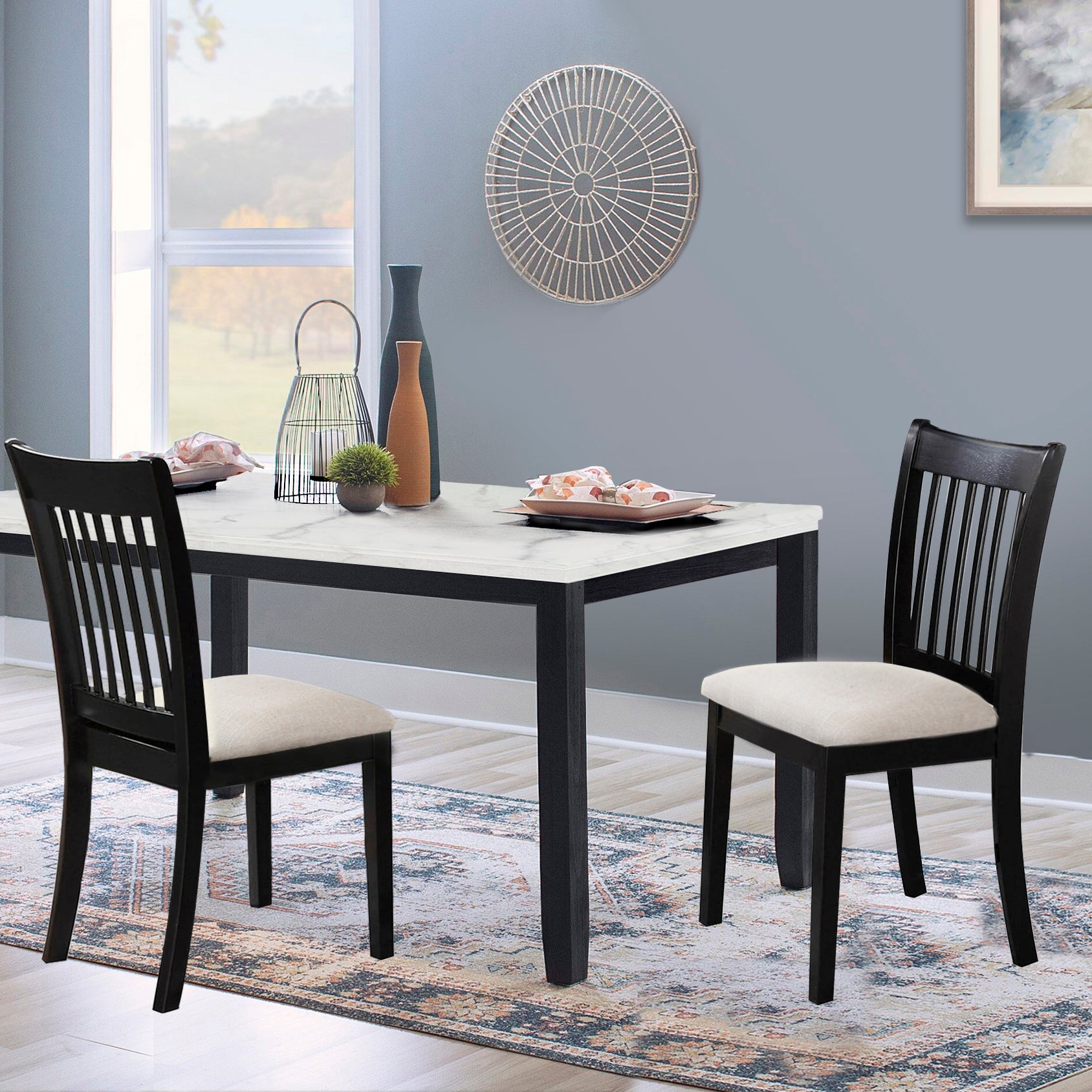 Black Finish Wooden Dining Chairs Set of 2 with Cushioned Seats - Modern Kitchen & Breakfast Room Furniture for Home Decor