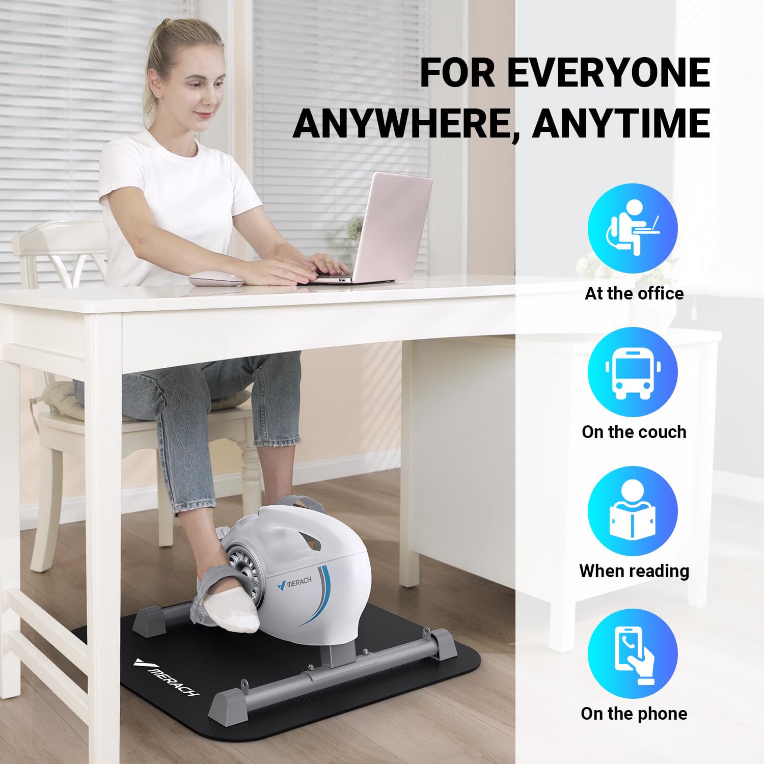 MERACH Under Desk Bike Pedal Exerciser - Quiet Magnetic Mini Exercise Bike for Arm & Leg Recovery, Physical Therapy - Smooth Foot Desk Cycle with 2 Resistance Bands & Non-Slip Mat - Perfect for Office, Home Workouts & Rehabilitation
