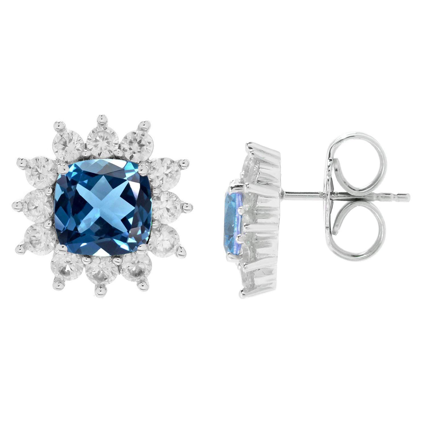 V3Jewelry 925 Sterling Silver Earrings - Cushion Cut Gemstone Stud Earrings with Halo Design for Women | Anniversary Gift for Her | Perfect for Weddings, Parties & Everyday Wear