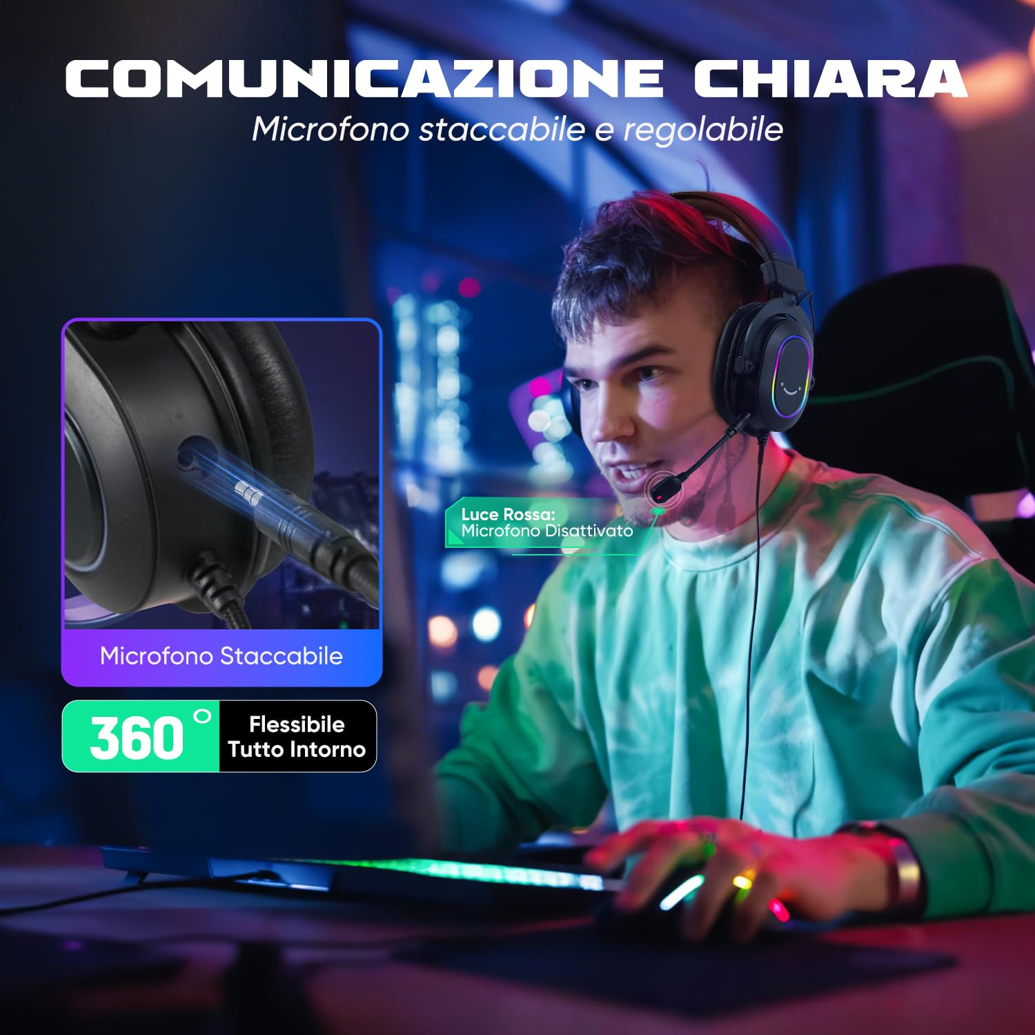 FIFINE Gaming Headset for PC PS4 PS5 - 7.1 Surround Sound Wired Headphones with Microphone, 3 EQ Modes, RGB Lighting & Soft Ear Cushions - Perfect for Gaming, Streaming & Online Meetings