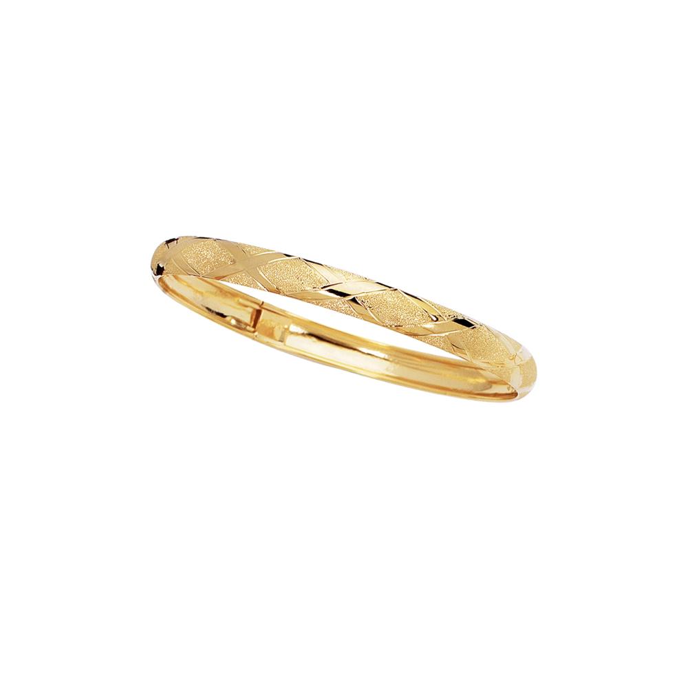 10K Gold 6mm Polished & Diamond Cut Bangle Bracelet for Women - Elegant Stackable Jewelry for Weddings, Parties & Everyday Wear