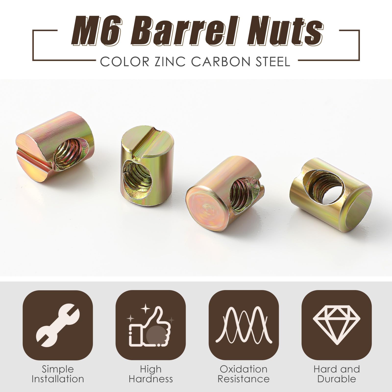 Blulu 50 Pcs M6 Barrel Nuts Cross Dowels Slotted Nuts - Bunk Bed & Furniture Hardware Kit (M6 x 10mm x 13mm) - Perfect for Baby Cribs, Chairs, Headboards & DIY Furniture Repairs