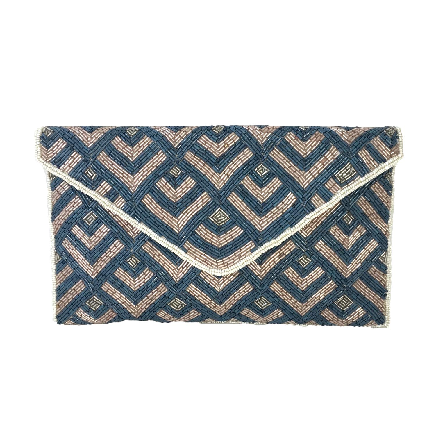 Tilda Beaded Convertible Clutch Crossbody Bag for Women - Blue Multi Color Beaded Handbag, Evening Purse for Parties, Weddings & Special Occasions