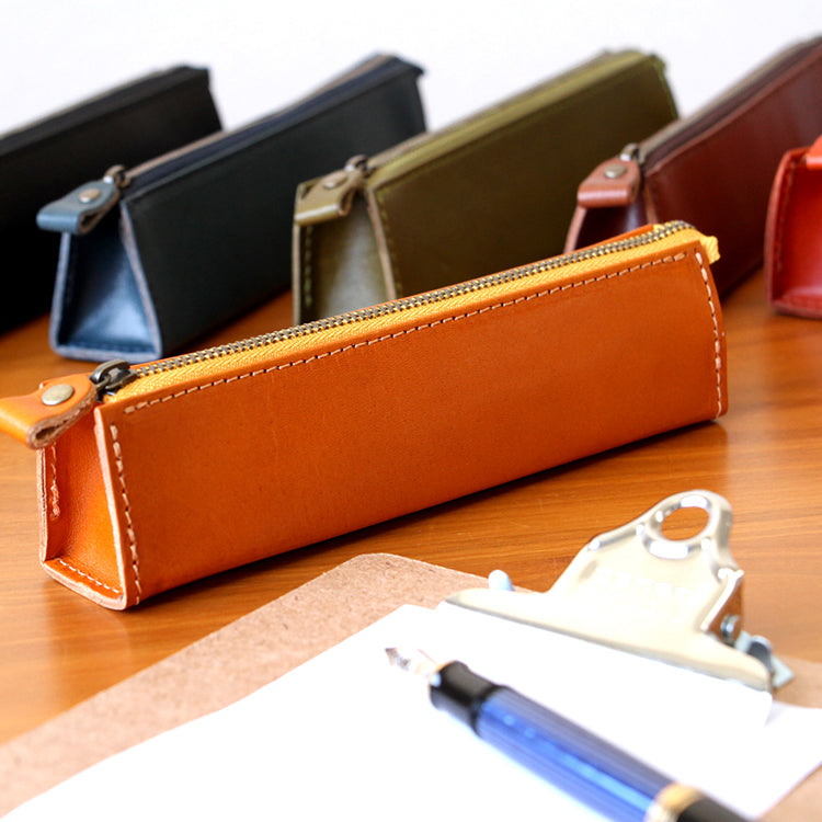 Premium Tochigi Leather Pencil Case - Handcrafted Japanese Genuine Leather Pen Holder for Students & Professionals - Perfect for Office, School & Travel Organization