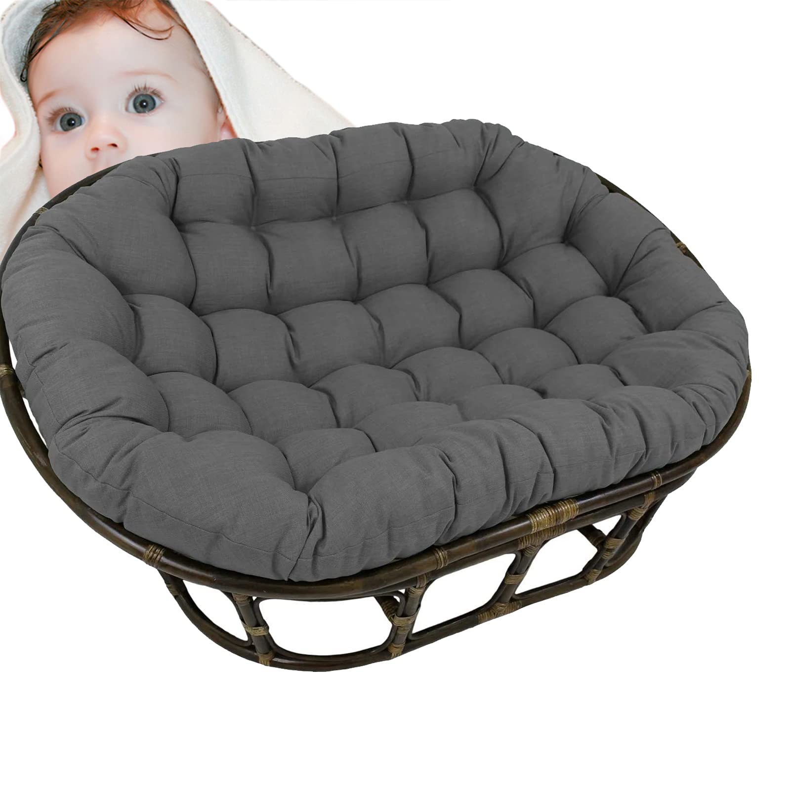**Double Papasan Cushion Outdoor - Waterproof Hanging Basket & Garden Chair Cushion for Patio, Dark Gray, 67