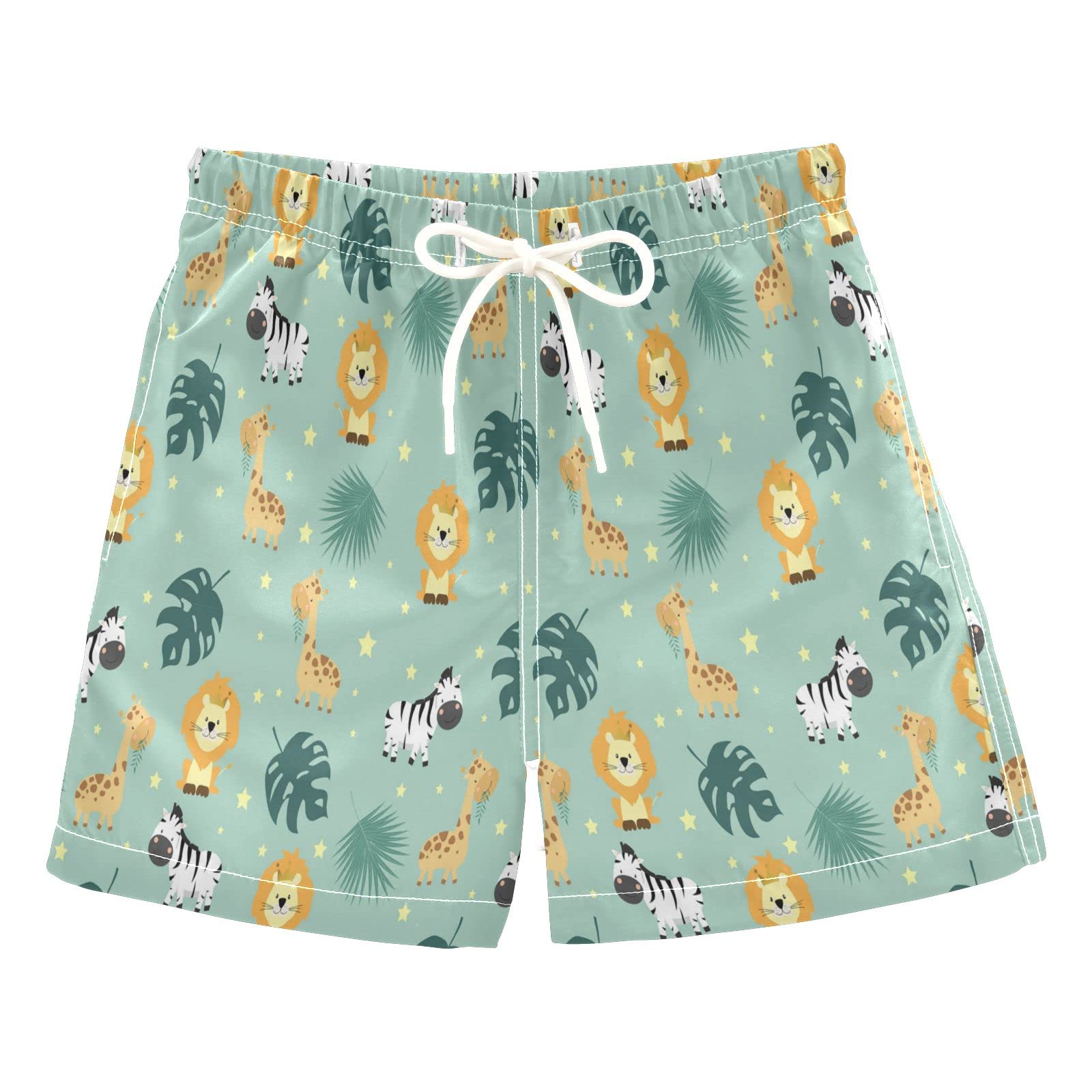 Hand Drawn Giraffe Boys Swim Trunks - Lion Zebra Tropical Print Toddler Swimwear 2T - Quick Dry Beach Board Shorts for Kids - Perfect for Pool, Beach & Summer Water Activities
