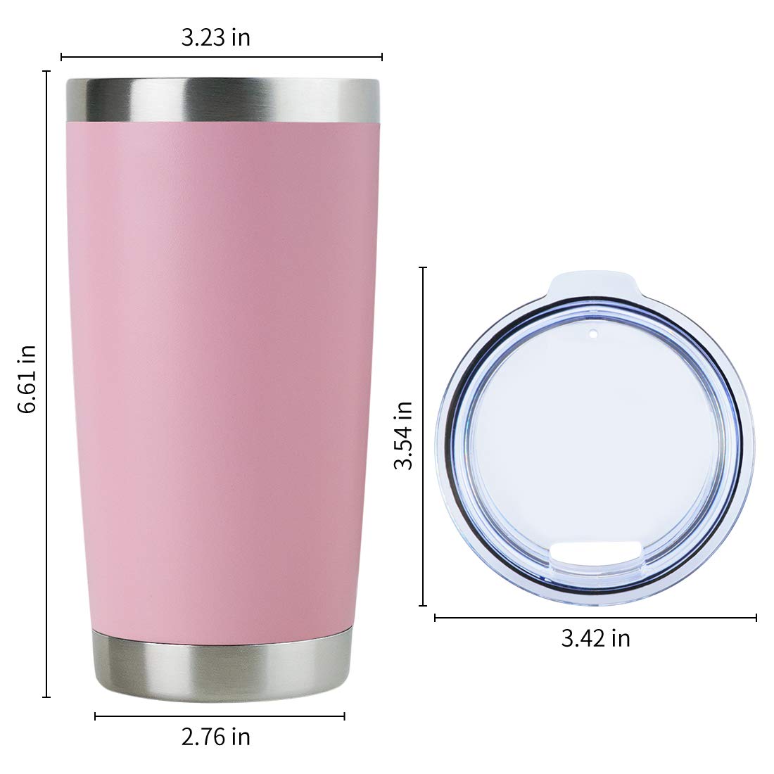 DOMICARE 20oz Stainless Steel Tumbler with Lid - 12 Pack Bulk, Double Wall Vacuum Insulated Travel Mug, Powder Coated Coffee Cup (Pink) - Perfect for Office, Gym, Camping & Outdoor Activities