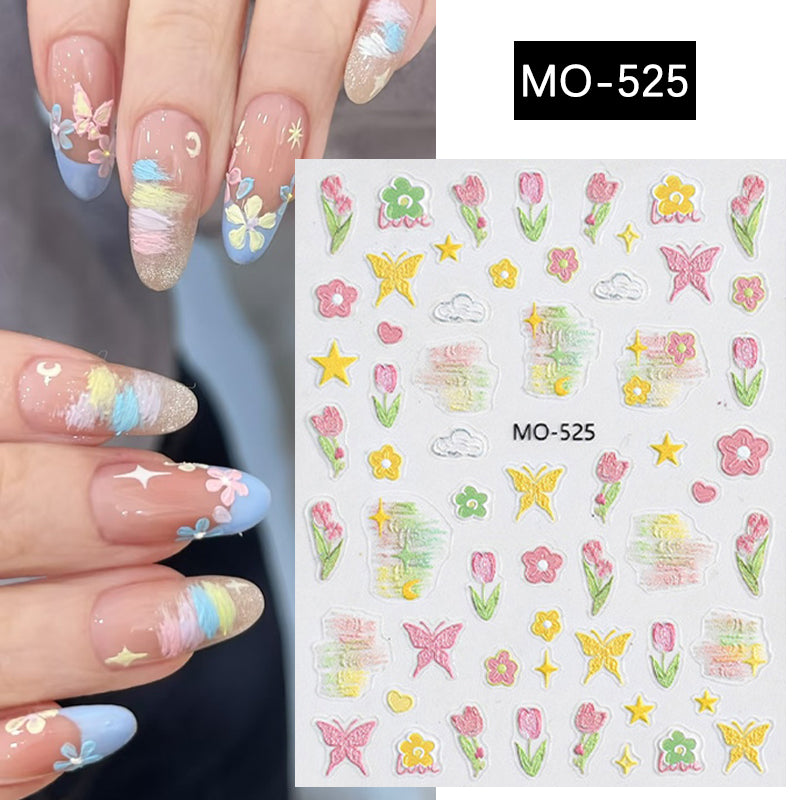 3D Daisy Tulip Flower Nail Stickers - MO 524/525/526 - Waterproof Nail Art Decals for Women & Girls - Perfect for Spring Nails, Bridal Parties & DIY Manicures