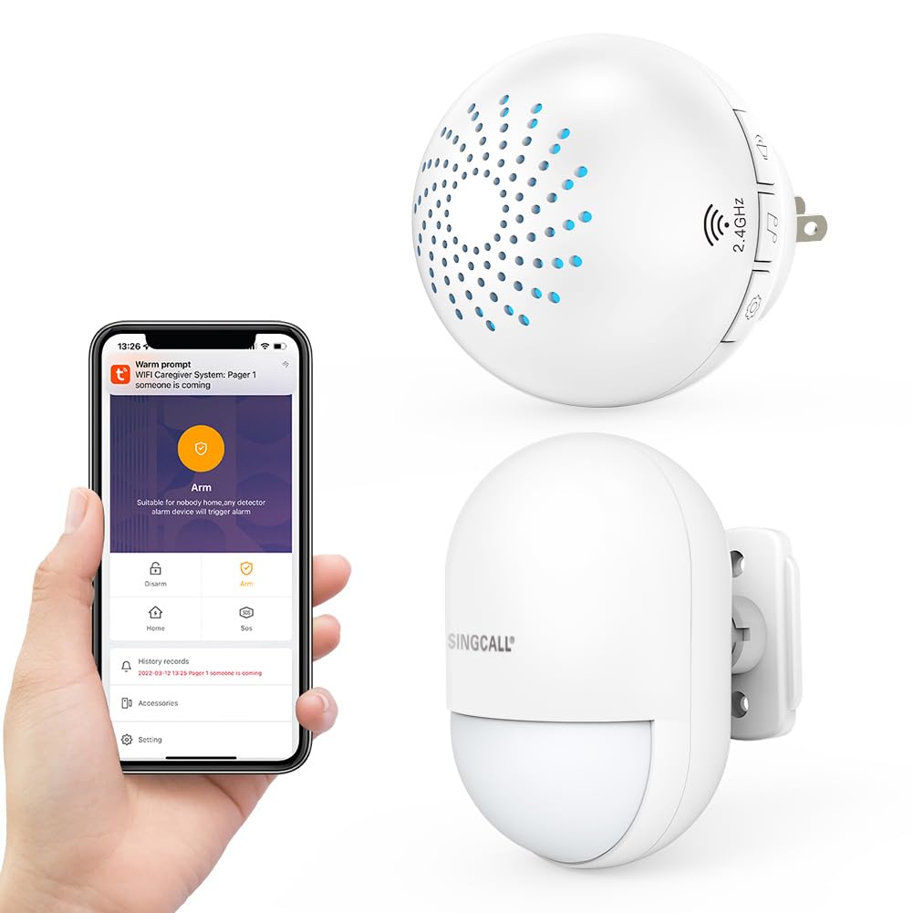 SINGCALL Wireless Motion Sensor Alarm - 2.4G WiFi Smart Home Security System for Driveway, Indoor & Outdoor Use | Motion Detector Alert with Instant Notification | Perfect for Home, Garage, Office & Warehouse Protection