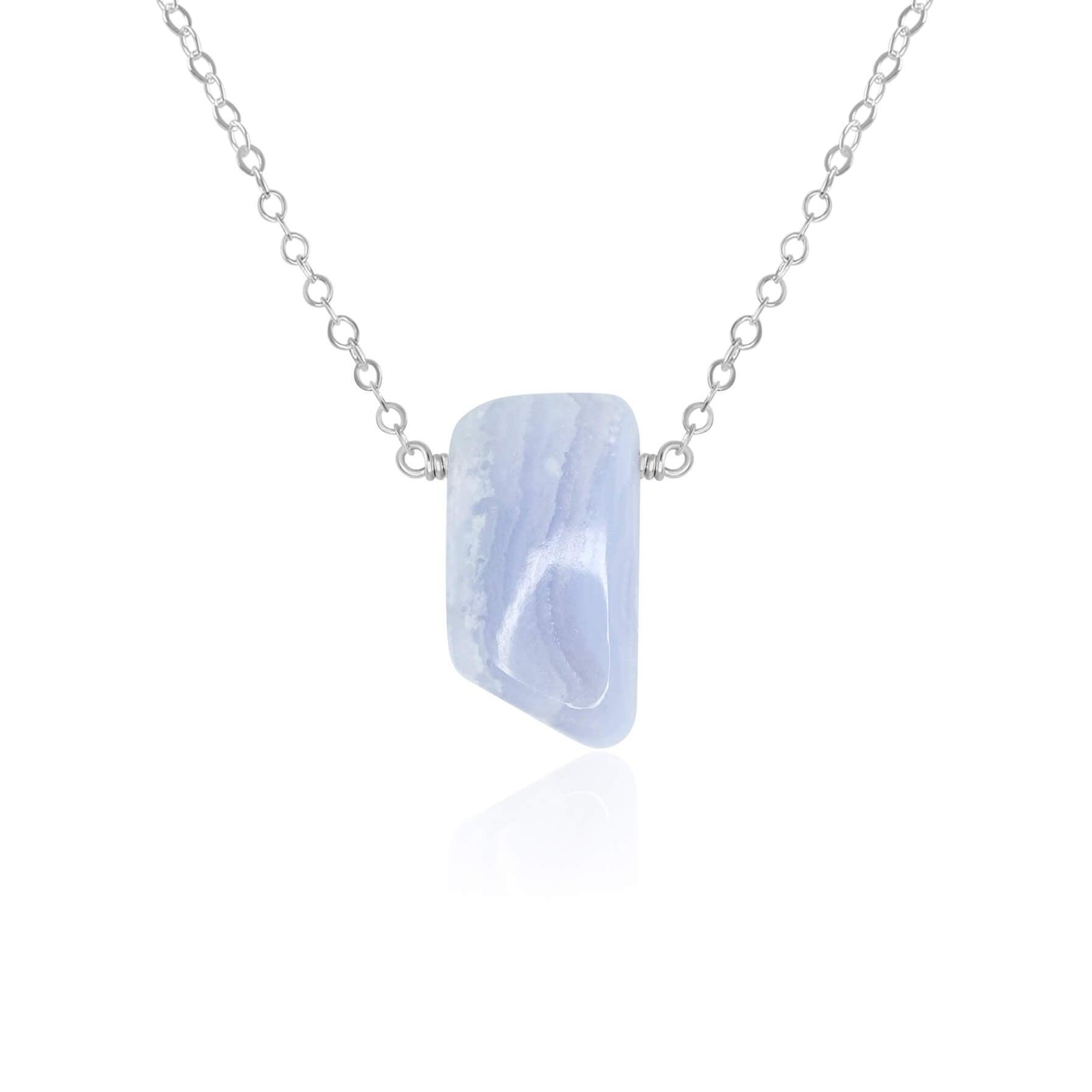 Blue Lace Agate Pendant Necklace - Natural Smooth Stone Jewelry for Women, Healing Crystal Gift for Meditation & Spiritual Energy
