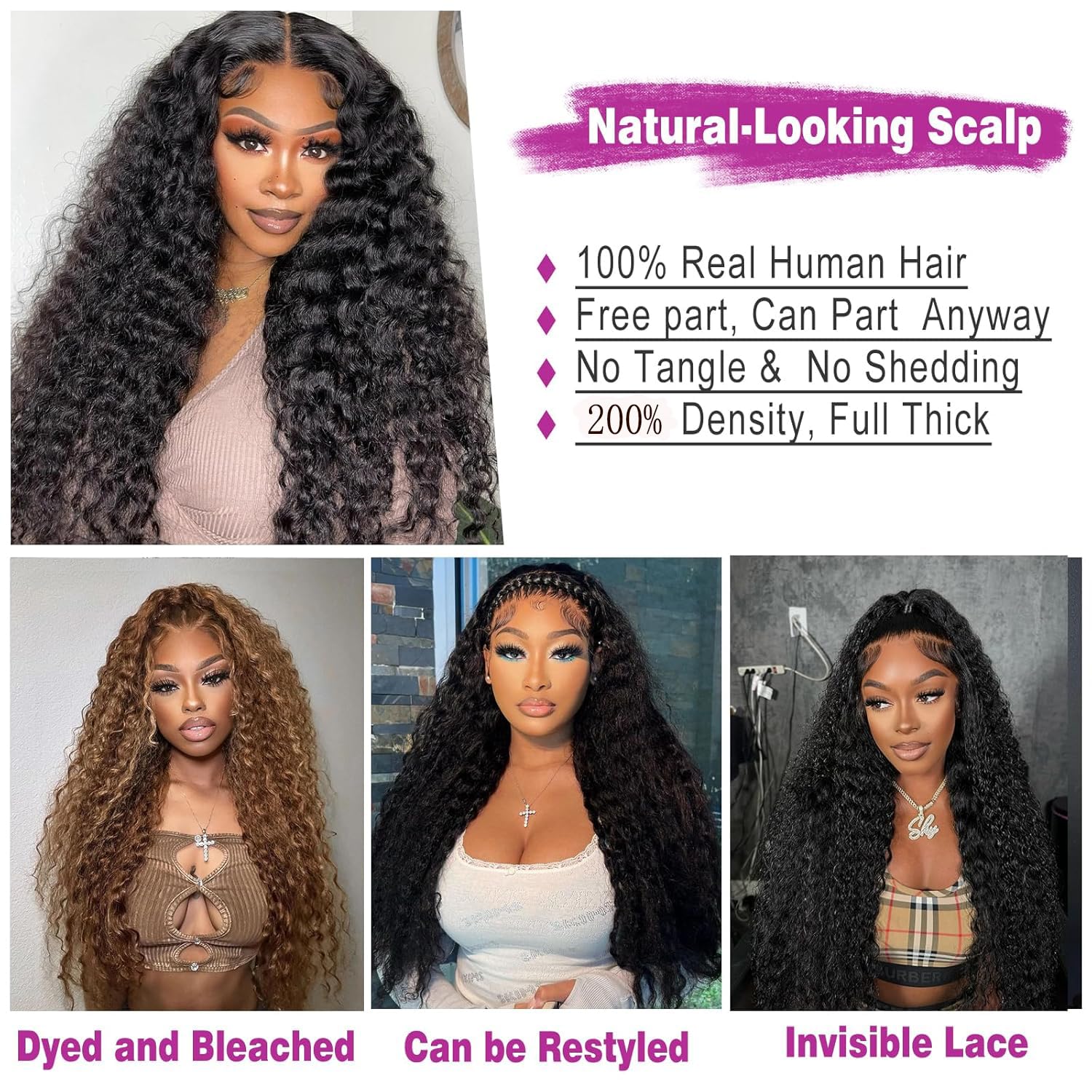 28 Inch 13X6 Deep Wave Lace Front Wigs Human Hair - Pre Plucked 200% Density HD Lace Frontal Wigs for Women | Curly Human Hair Wig | Wet & Wavy HD Lace Front Wigs | Perfect for Daily Wear, Parties, Cosplay & Special Occasions