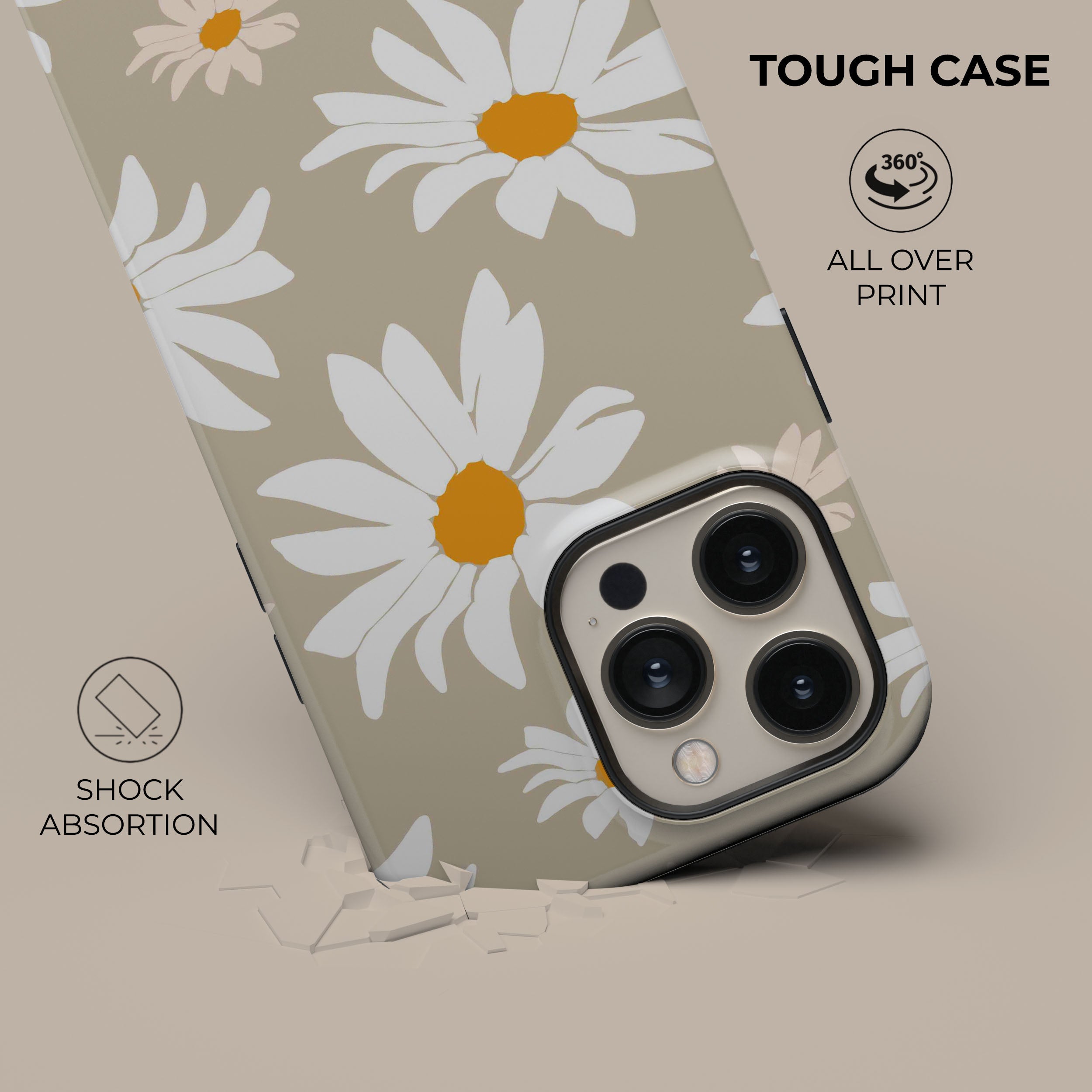 Beige Daisy Phone Case for iPhone 15/14/13/12/11 Pro Max - Cute Floral Design Protective Cover with Shockproof Bumper - Perfect for Everyday Use, Travel & Gift Giving
