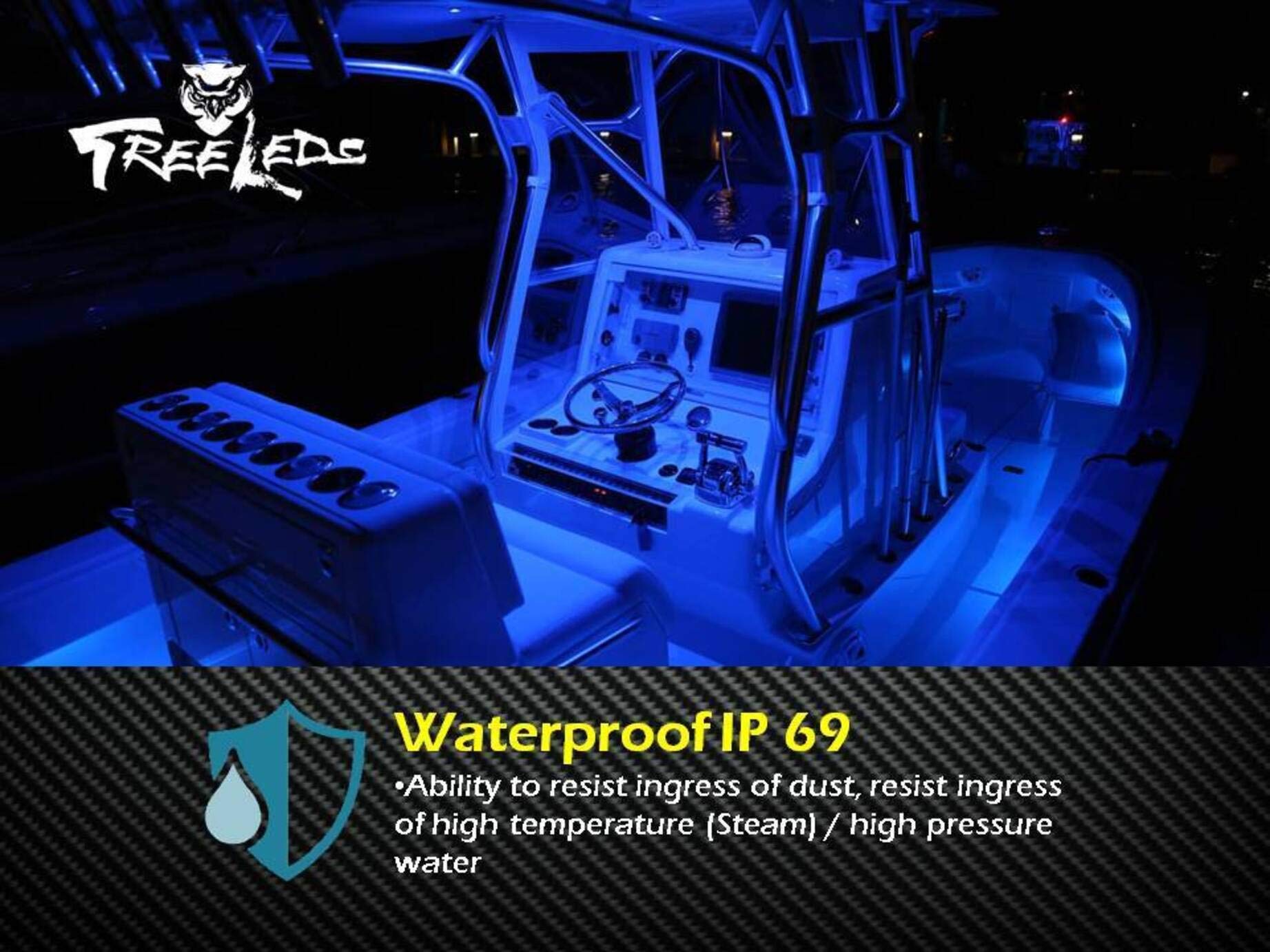 12V Marine LED Strip Lights for Boats - Blue Lens Waterproof Deck Lighting (Pack of 2) - Perfect for Cabin, Cockpit & Night Navigation