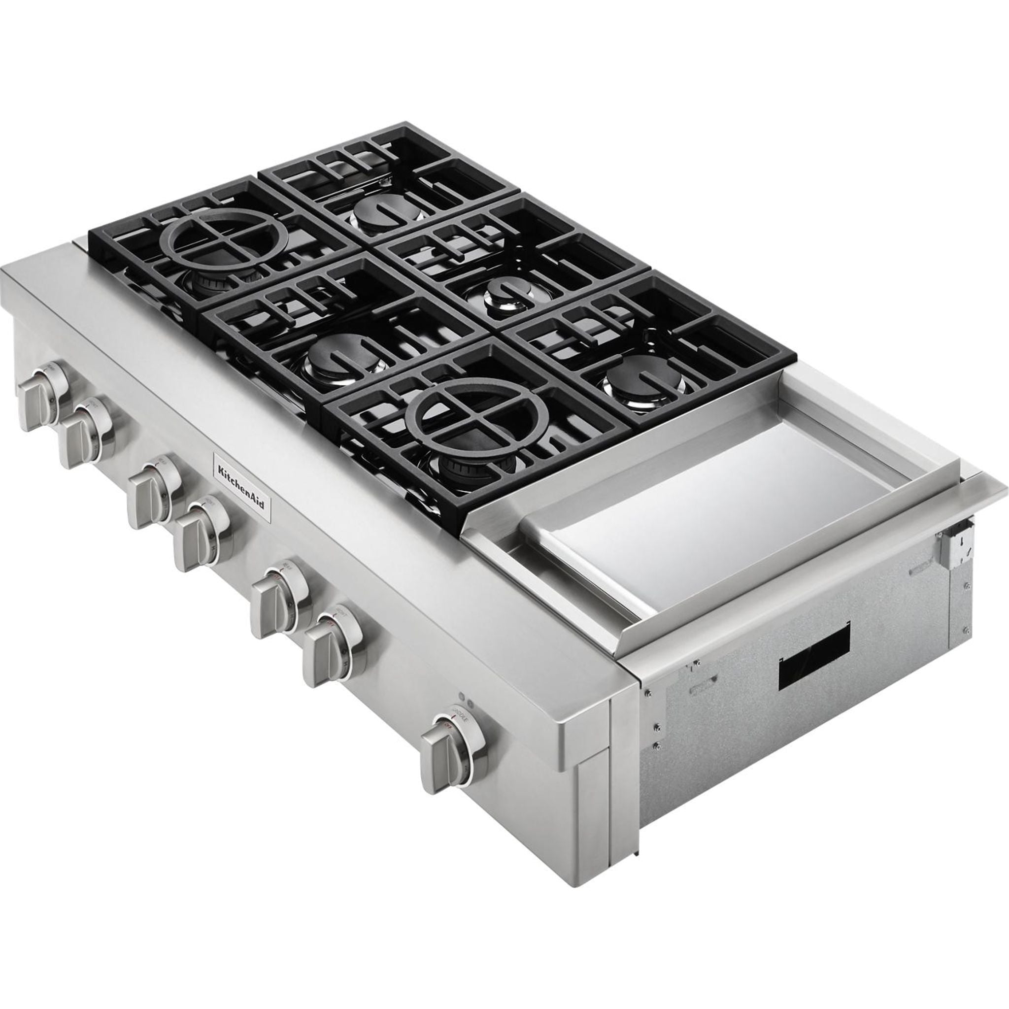 KitchenAid 48 Inch 5 Burner Gas Cooktop with Continuous Grates - Stainless Steel (KCGC558JSS) | Perfect for Home Chefs & Modern Kitchens