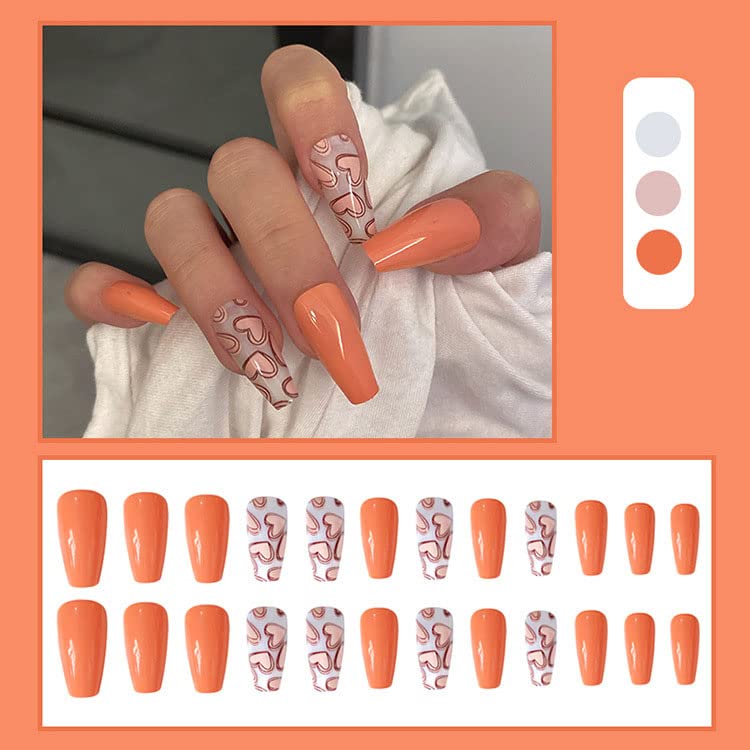 Bufenia Coffin Fake Nails - 24Pcs Long Acrylic Press on Nails with Leopard & Heart Designs for Women and Girls - Perfect for Parties, Weddings, and Special Occasions