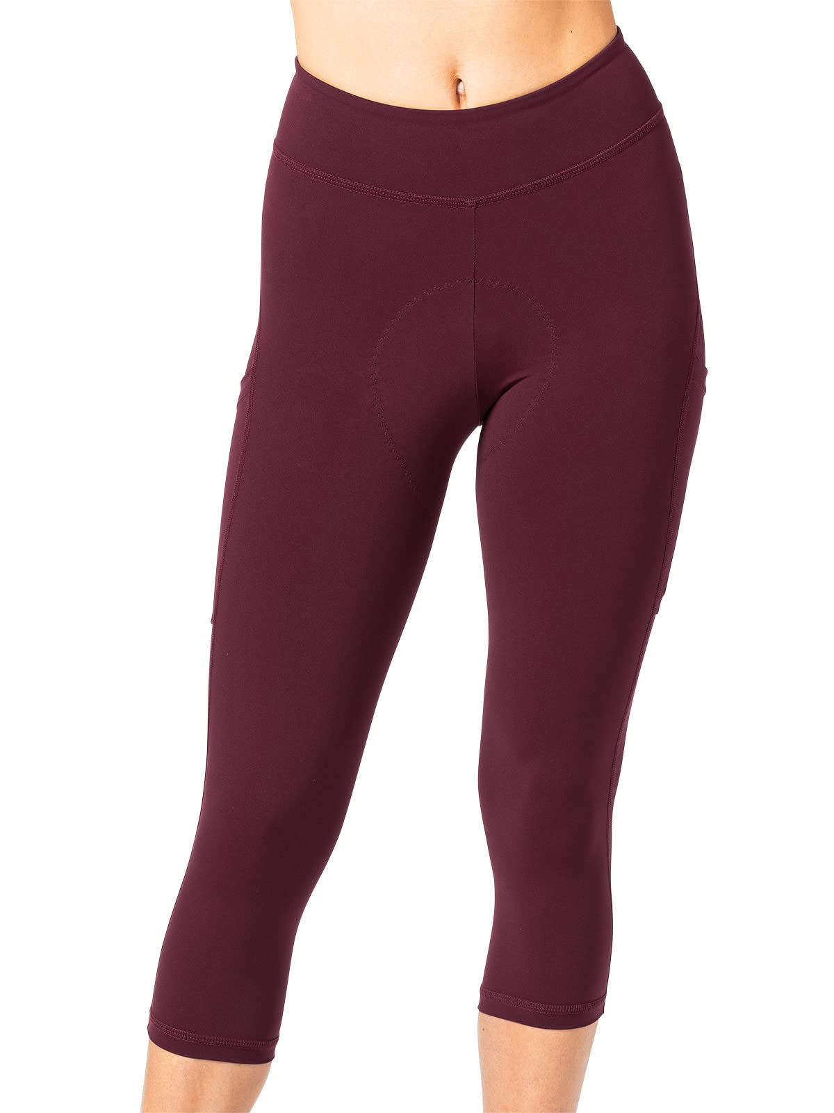 Terry Wayfarer Bike Capri - Women's 20 Inch Inseam Moderate Compression Padded Cycling Shorts in Garnet (Medium) | Perfect for Road Biking, Spin Class & Outdoor Cycling