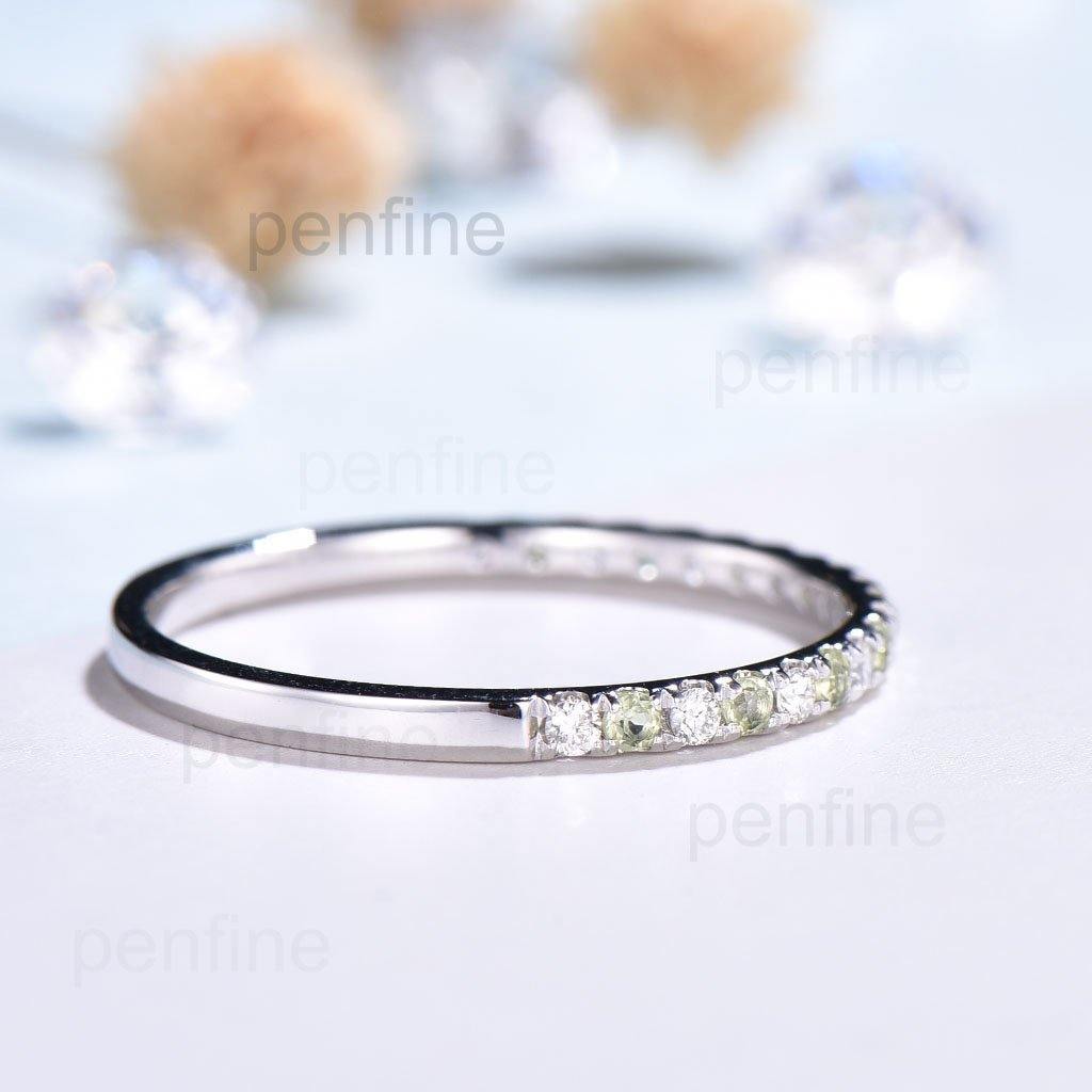 1.5mm Natural Peridot Diamond Women's Wedding Band Ring - Elegant Sienna Gemstone Jewelry for Bridal, Anniversary & Special Occasions