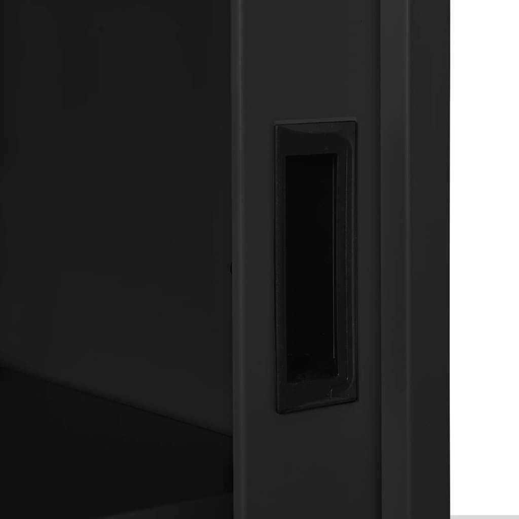 vidaXL Sliding Door Cabinet in Anthracite - Heavy-Duty Steel & Tempered Glass Storage Cabinet with Lock - Adjustable Shelves for Files & Documents - Space-Saving Office/Home Organization Solution - Perfect for Home Office, Living Room, or Bedroom Storage