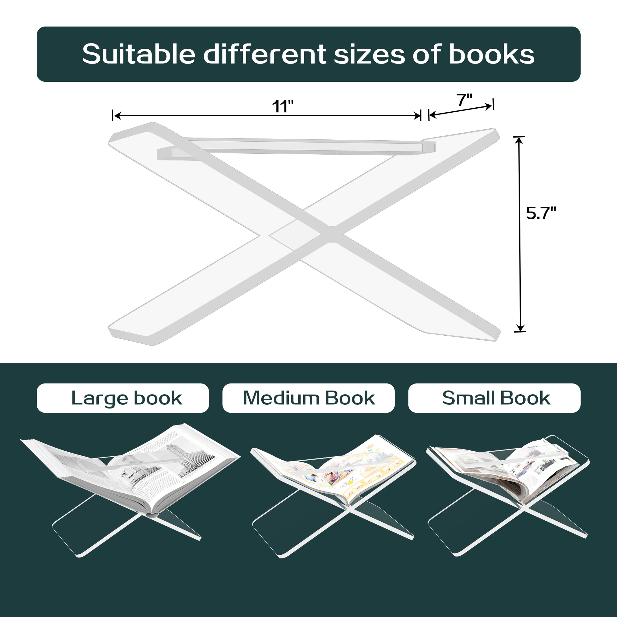 Acrylic Book Stand Holder for Reading - Clear Cookbook Stand for Magazines, Textbooks, Bibles & Quran - Perfect for Kitchen, Office, Study & Library Use
