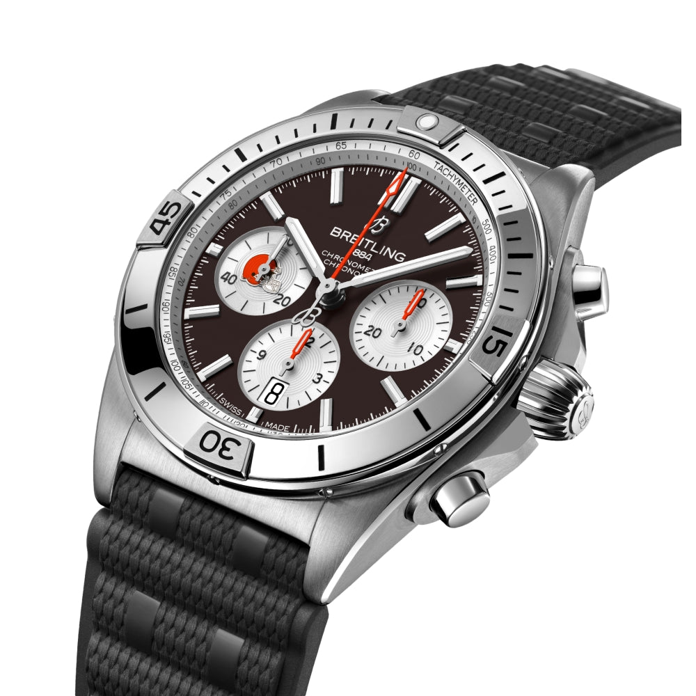 Breitling Chronomat B01 NFL Cleveland Browns Limited Edition 42mm Men's Watch - Brown Dial on Rubber Strap - Perfect for Football Games & Sports Events