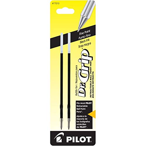 Pilot Dr. Grip Ballpoint Pen Refills - Fine Point Black Ink (2-Pack) for Smooth Writing at Home, Office & School (Model 77210)