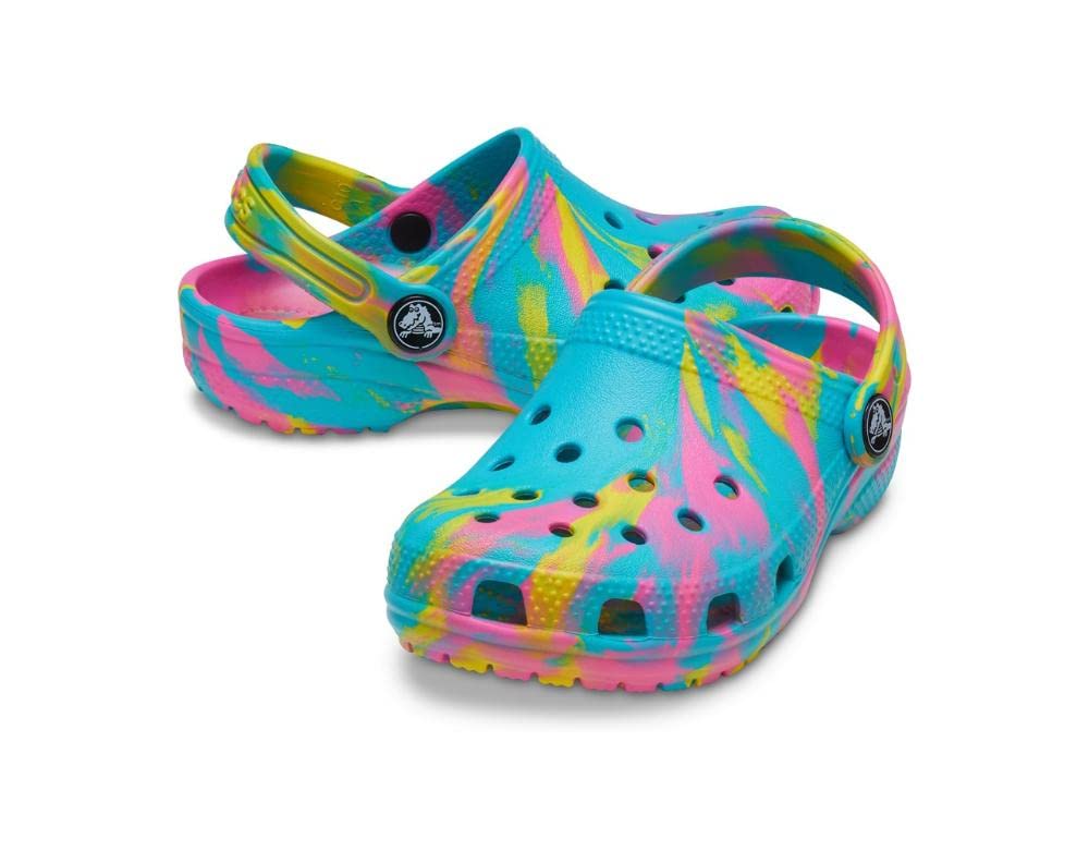 Crocs Kids' Classic Marbled Tie-Dye Clog | Comfortable Lightweight Slip-On Water Shoes for Boys & Girls | Perfect for Beach, Pool & Outdoor Play