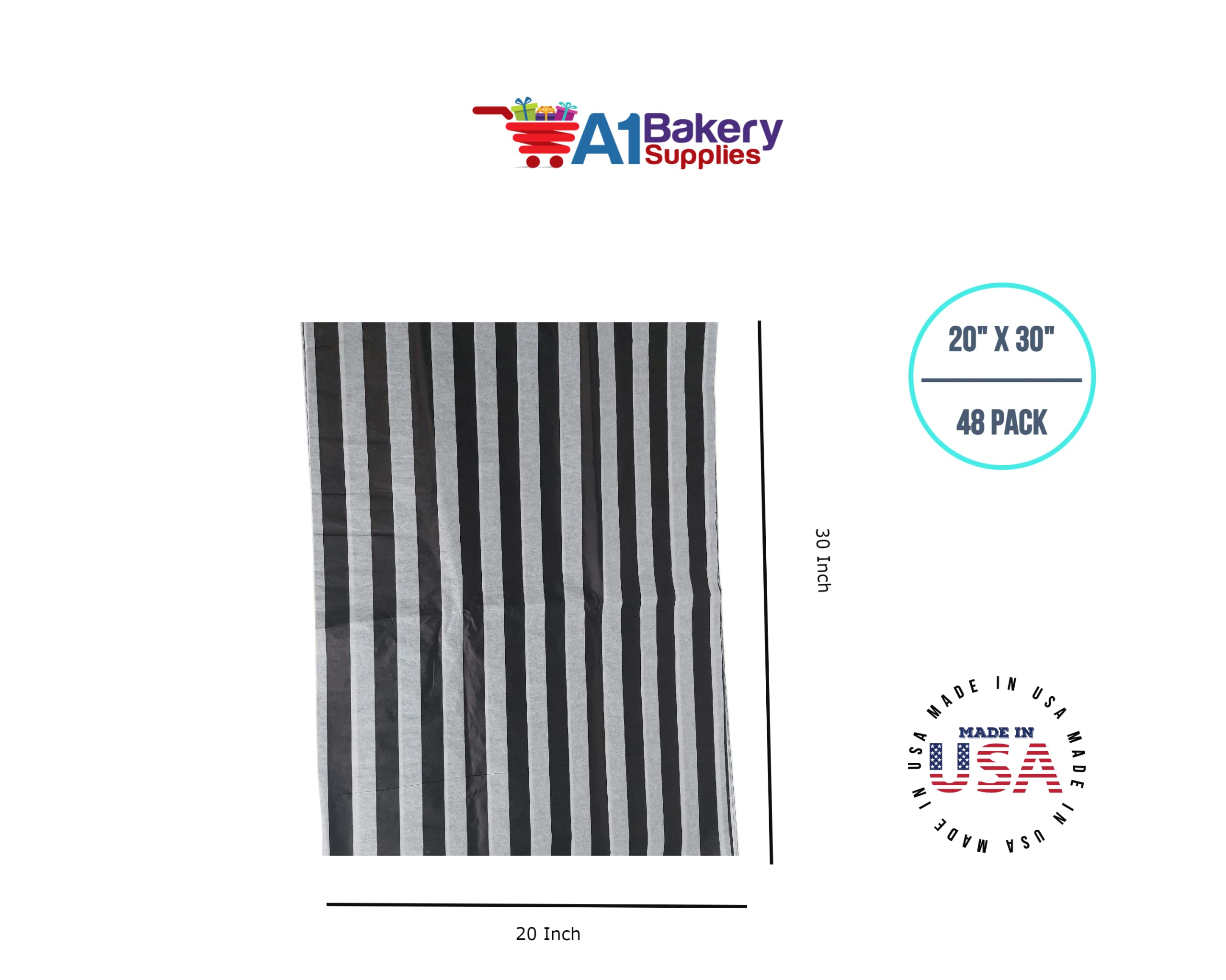 Premium Black & White Striped Tissue Paper 20x30 Inches - Bulk 48 Pack for Gift Wrapping, Party Decorations & Craft Projects