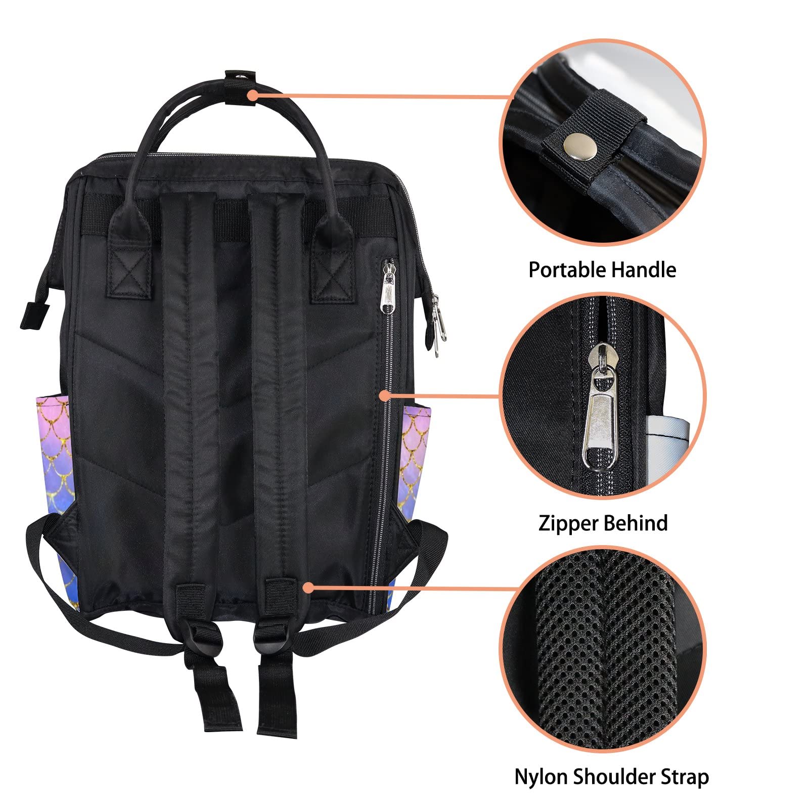 Waterproof Mermaid Diaper Backpack - Large Capacity Baby & Laptop Bag for Travel