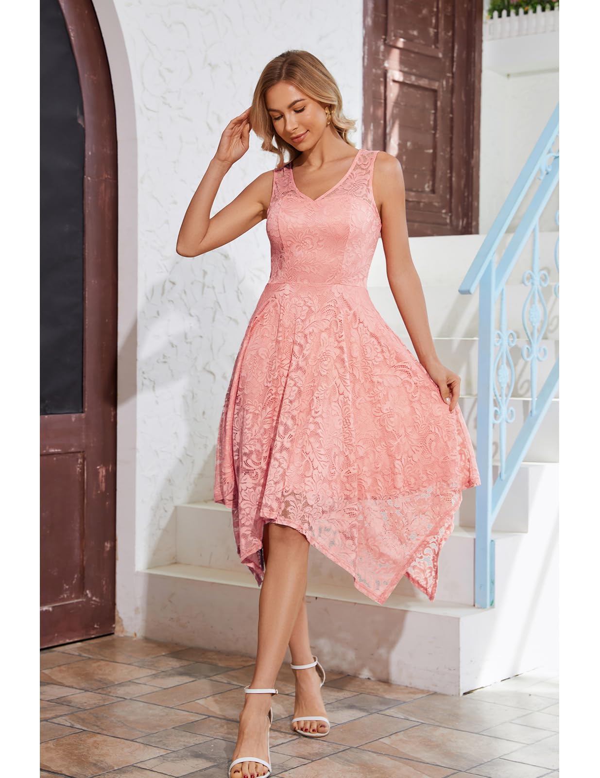 Meetjen Women's Cocktail Party Dresses 2025 | Elegant Handkerchief Hem Lace Formal Gown for Wedding Guest, Bridesmaid & Prom | Plus Size Evening Dress for Special Occasions, Dinner Parties & Black Tie Events