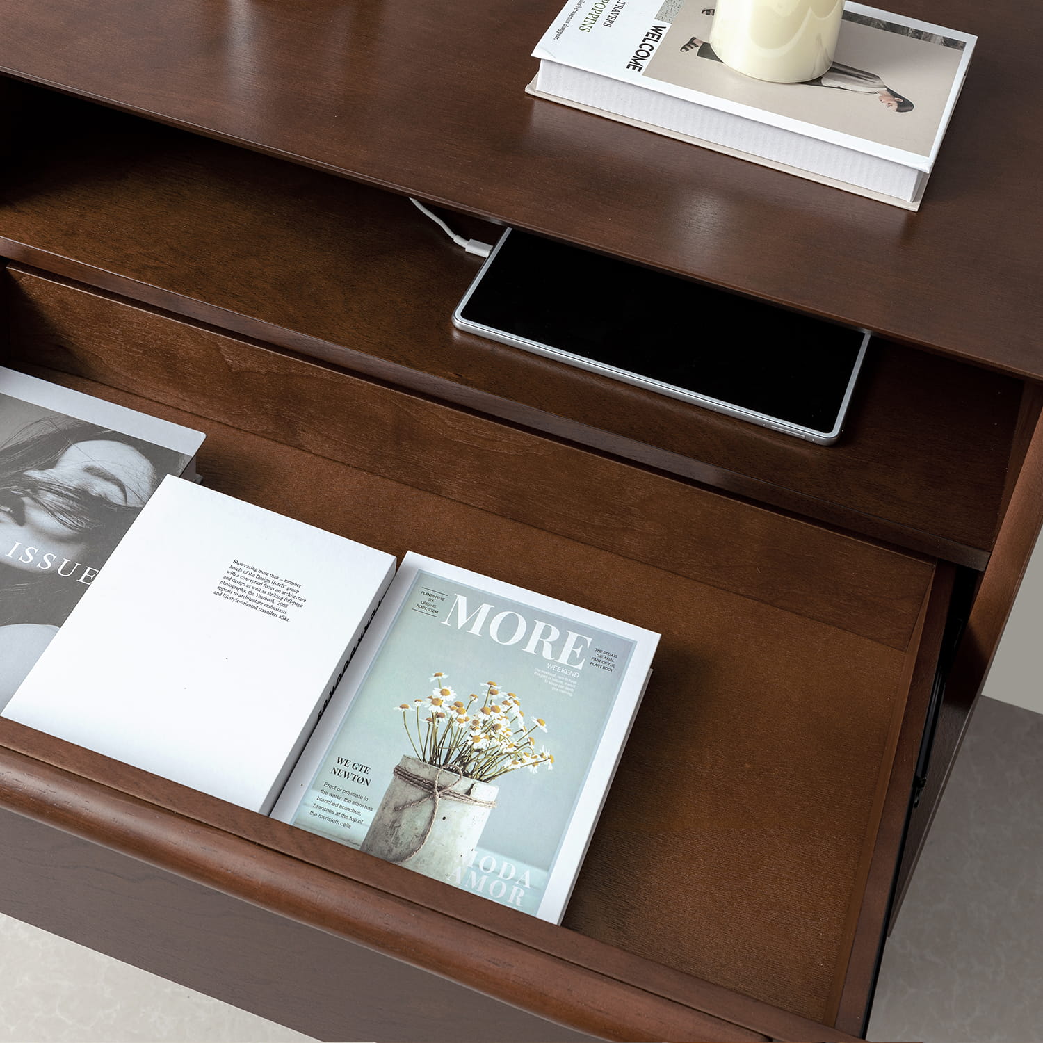 Mid Century Modern Nightstand with 2 Drawers & Built-in USB Outlets - Stylish Bedside Table for Bedroom, Living Room, or Office