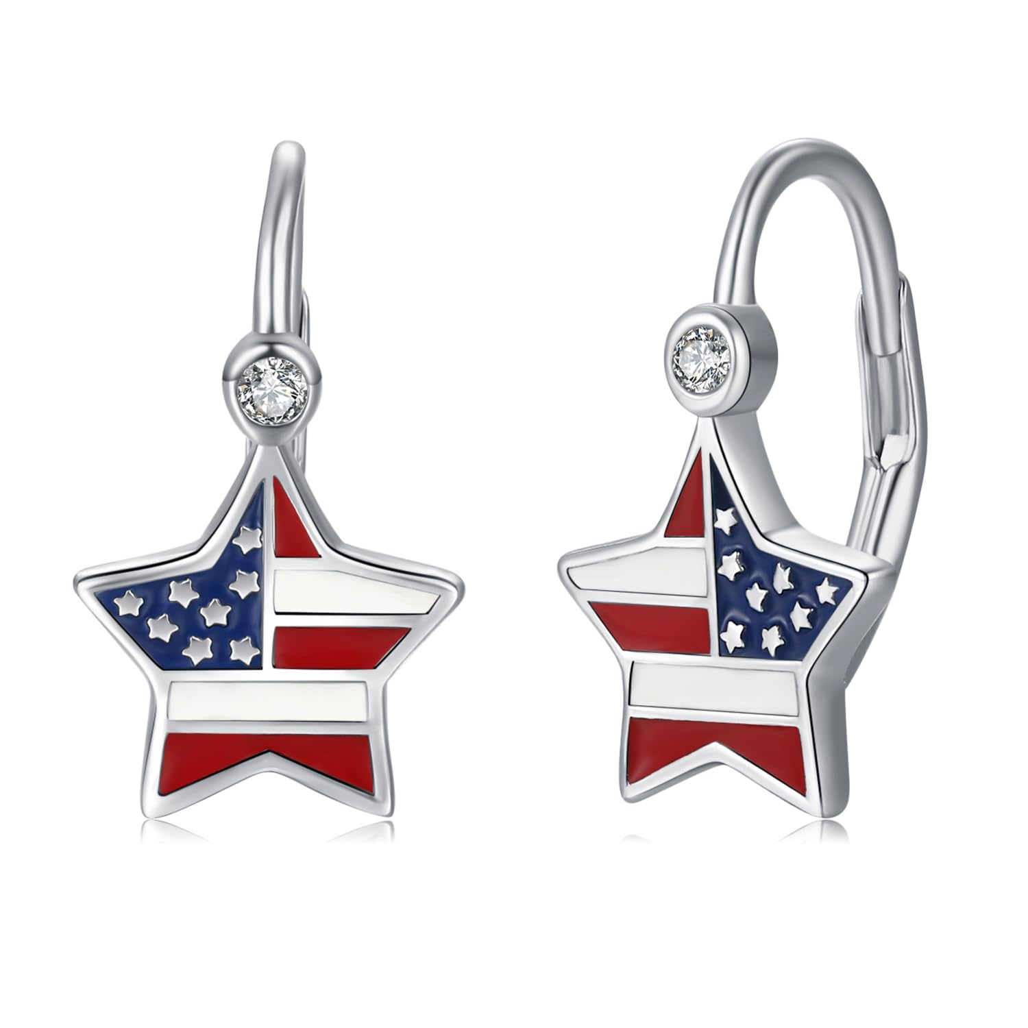 925 Sterling Silver American Flag Earrings for Women - Patriotic USA Jewelry, Perfect for 4th of July, Independence Day & Birthday Gifts | Great for Parties, Celebrations & Everyday Wear