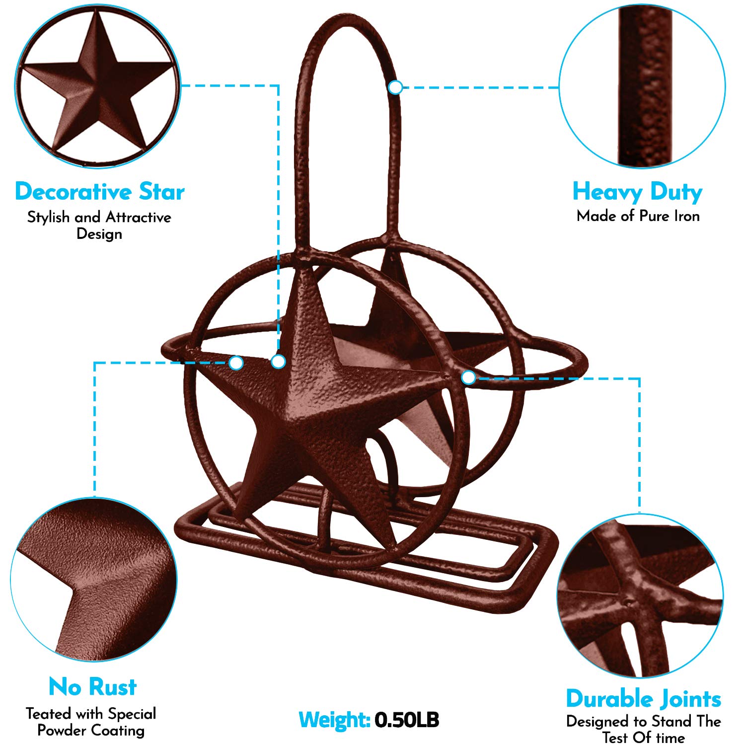 Rustic Texas Star Iron Paper Towel Holder, Napkin Holder & Salt Pepper Shakers Set - Farmhouse Kitchen Counter Accessories for Country Style Decor - Perfect for Kitchen, Dining Room, and Farmhouse Themed Spaces