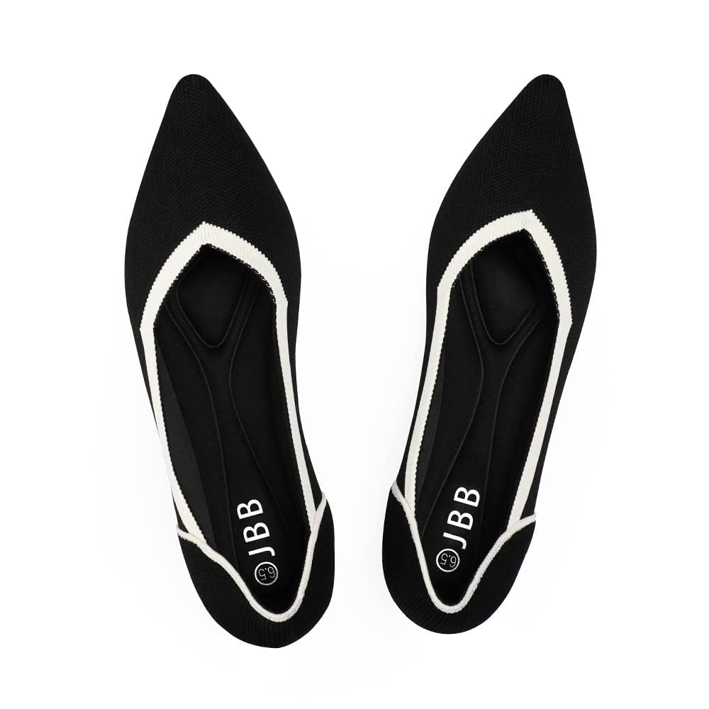 JBB Women's Pointed Toe Ballet Flats - Knit Slip On Loafers with Low Wedge for Walking | Comfortable Casual Dress Shoes for Work, Office & Everyday Wear