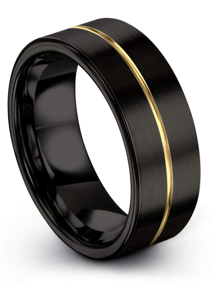 Midnight Rose Tungsten Wedding Band Ring - 8mm Width, 18k Rose & Yellow Gold Plated, Flat Cut Center Line, Black Brushed & Polished Finish - Unisex Ring for Men & Women - Perfect for Anniversaries, Engagements, and Special Occasions