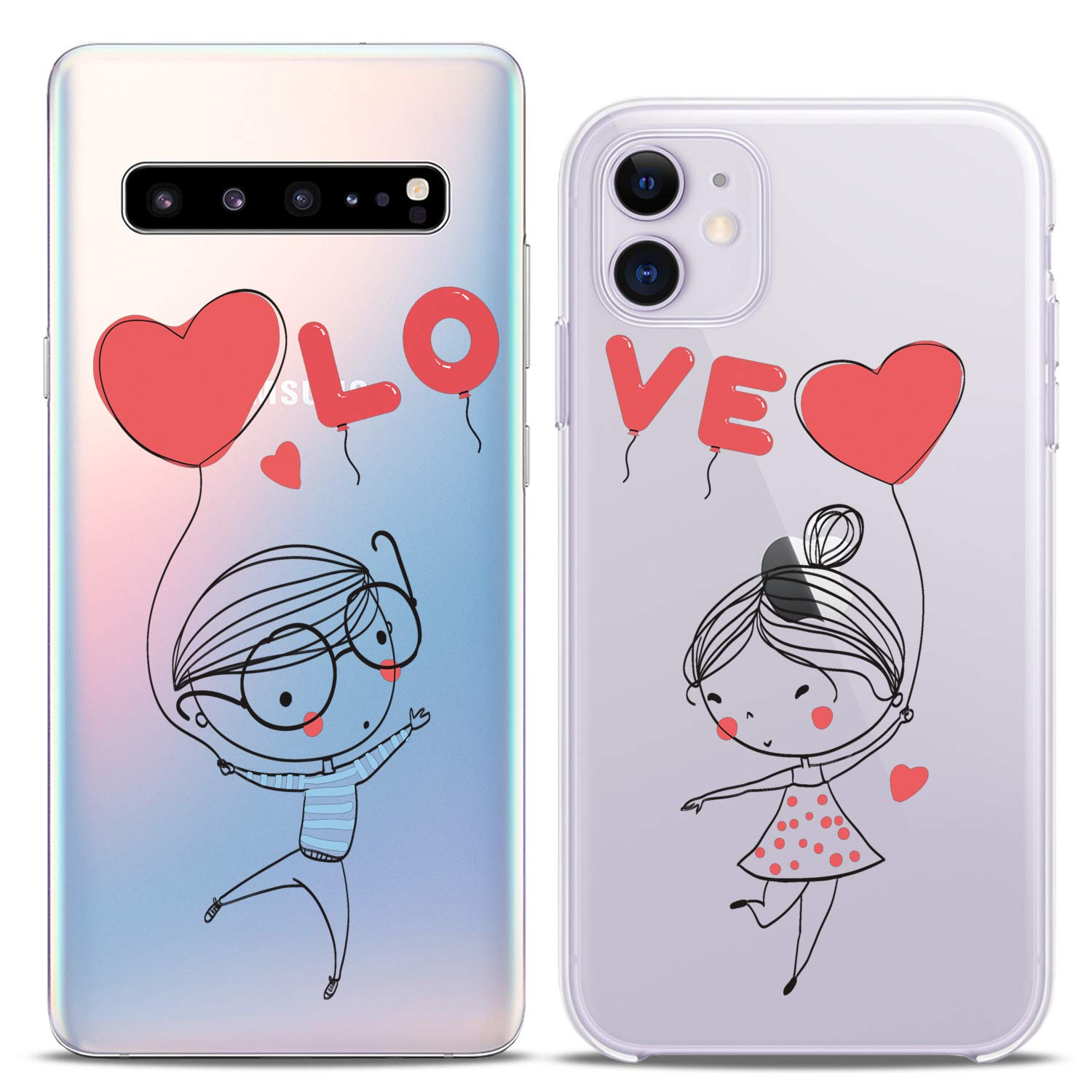 **Matching Couple Phone Cases for iPhone 16/15/14/13/12/11 Pro Max/Mini/Xs/X/6s/8 Plus/7+/Xr/10/SE/5 – Cute Balloon Silicone Cover – Romantic Gift for Girlfriend, Women, Couples – Perfect for Anniversaries & Valentine's Day**