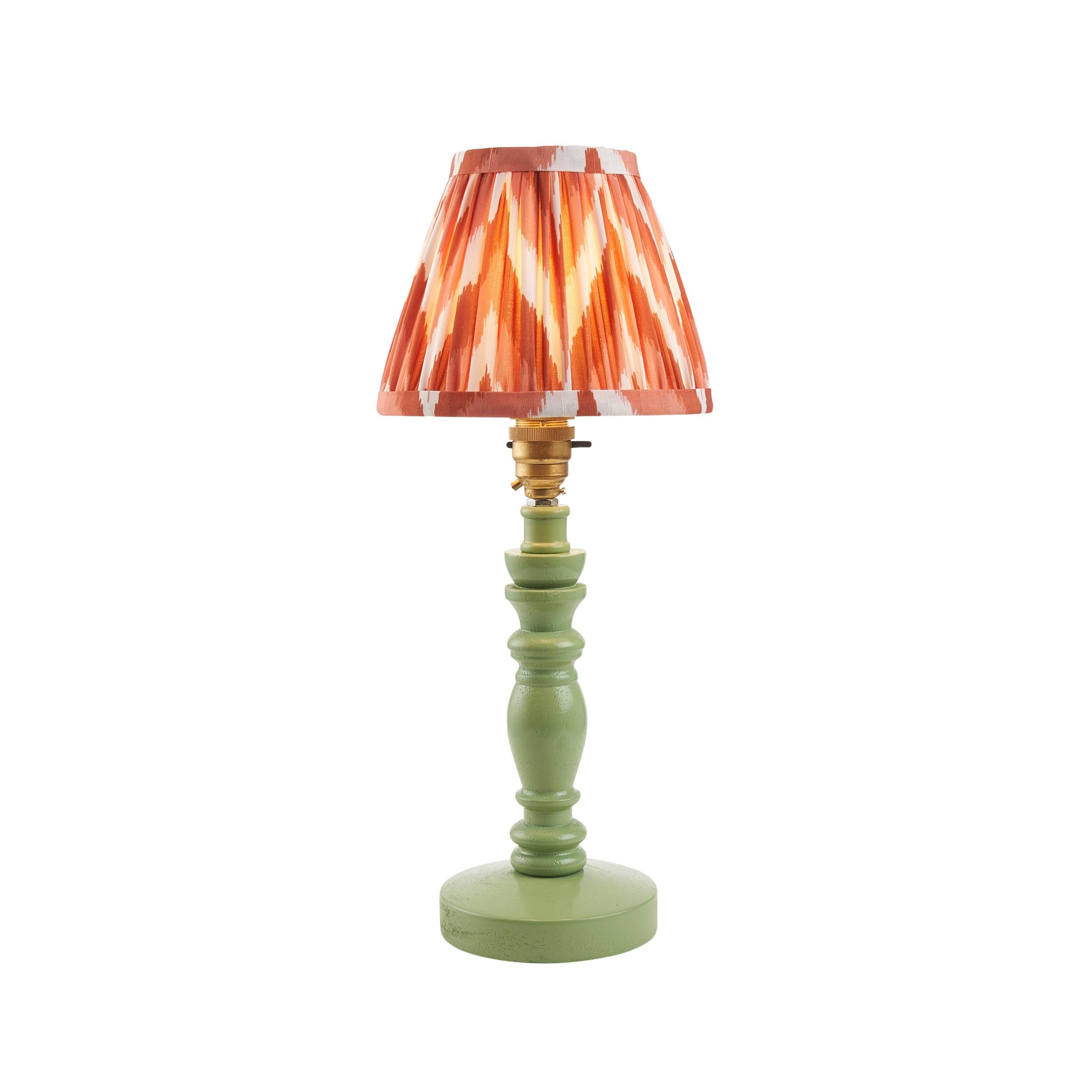 Modern Bibury Green Table Lamp with Zigzag 16cm Apricot Orange Shade - Perfect for Bedroom, Living Room & Office Decor