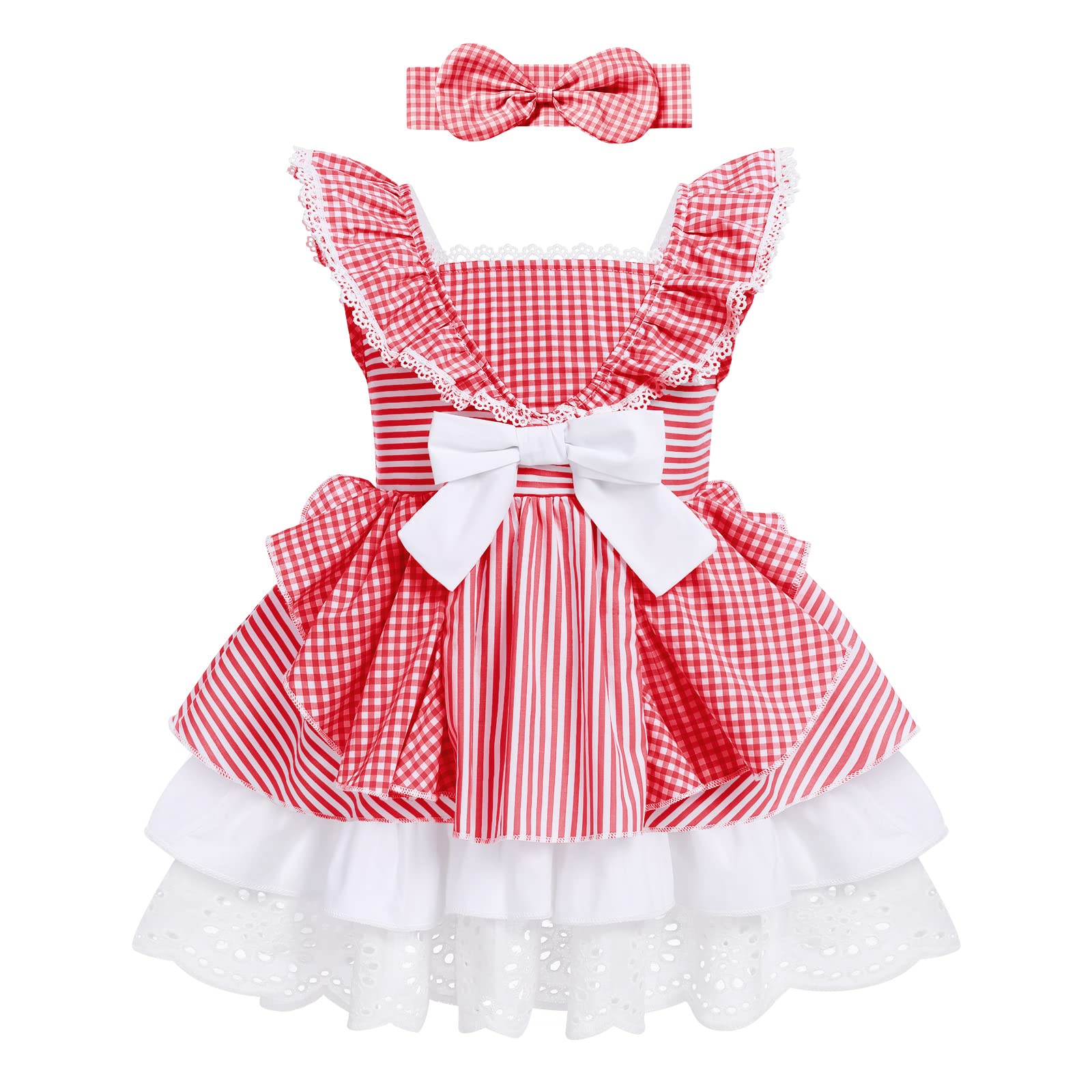 Adorable Baby Girl Plaid Dress - Cute Toddler Sleeveless Gingham Dress with Ruffle Lace Trim | Princess Birthday Party Outfit & Pageant Dress for Special Occasions