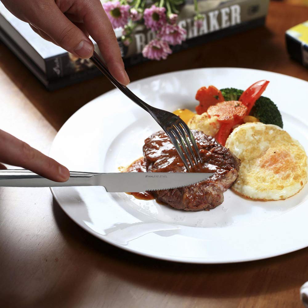 Idotry 6-Piece Stainless Steel Steak Knives Set - Sharp Kitchen & Dinner Knives for Steak, Meat, BBQ & Fine Dining - Dishwasher Safe & Rust Resistant