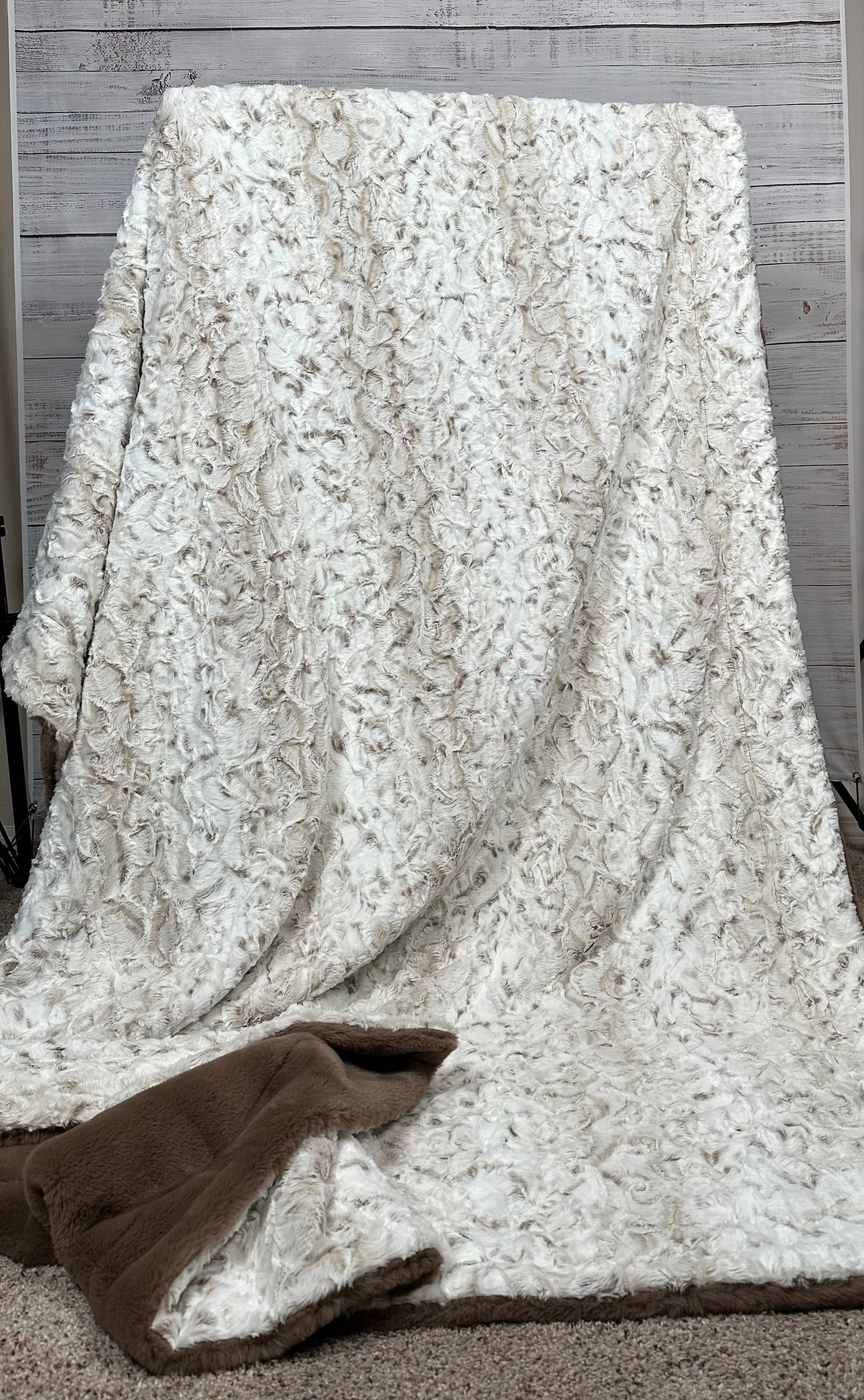 Premium Snowy Owl & Encore Truffle Pattern Double Luxe X-Wide XL 60x86 Inch 25mm Minky Plush Blanket - Ultra Soft Throw for Bed, Couch & Nursery Decor