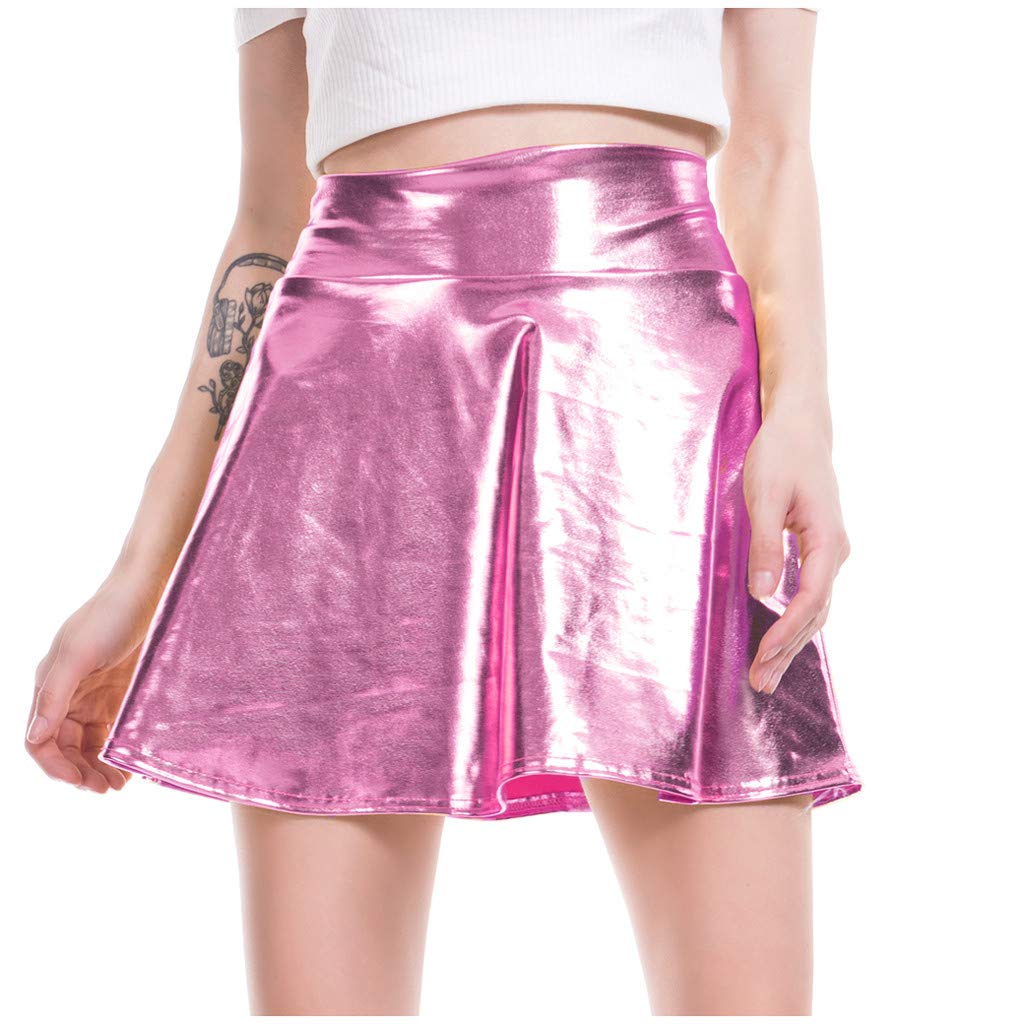 Stylish Women's Flared Pleated A-Line Metallic Mini Skirt - Shiny Casual Long Skirt for Party, Date Night & Office Wear