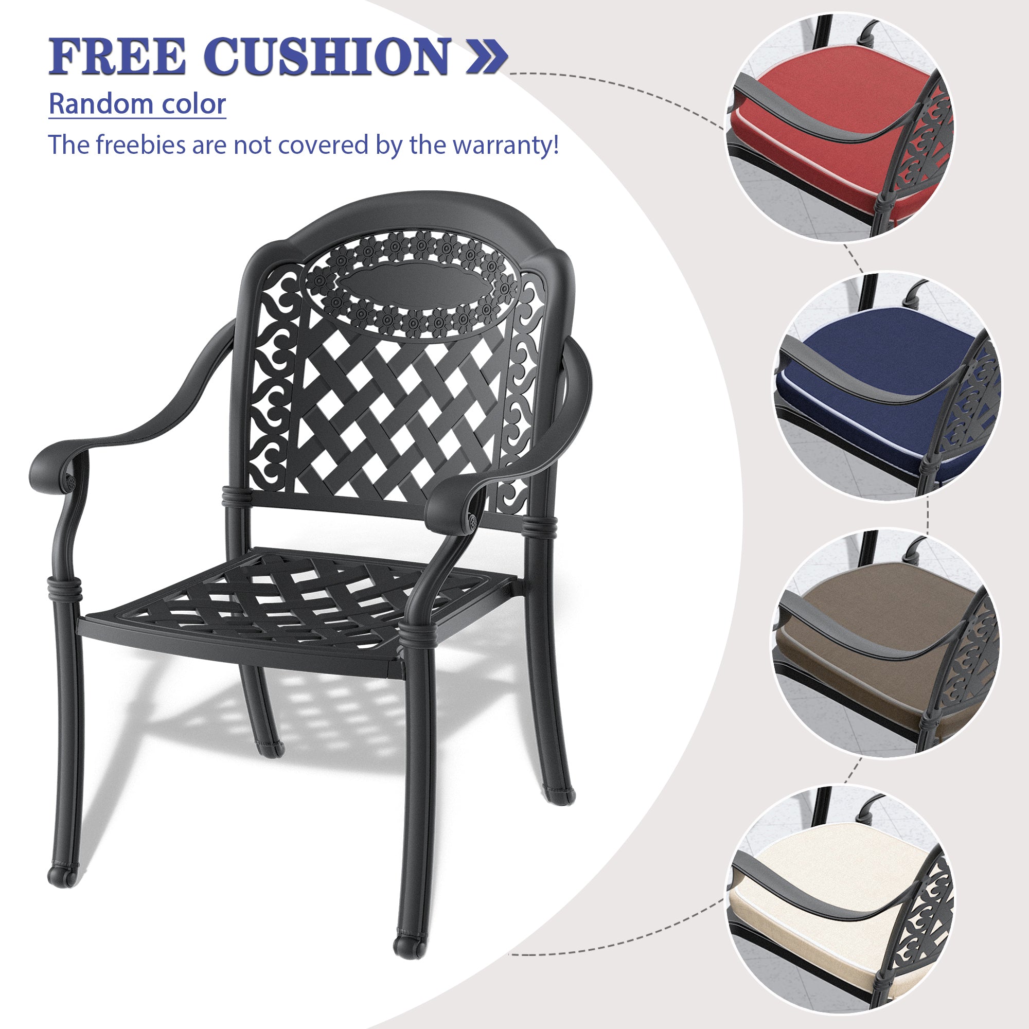 7-Piece Cast Aluminum Patio Furniture Set with Cushions (Random Colors) - Outdoor Dining & Lounge Set for Garden, Poolside, and Backyard Relaxation
