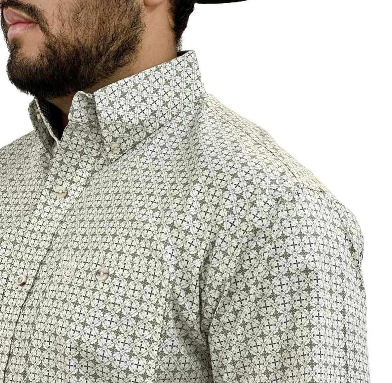 Wrangler George Strait Men's Western Shirt in Tan Print - Perfect for Cowboy Rides, Country Concerts & Casual Outfits