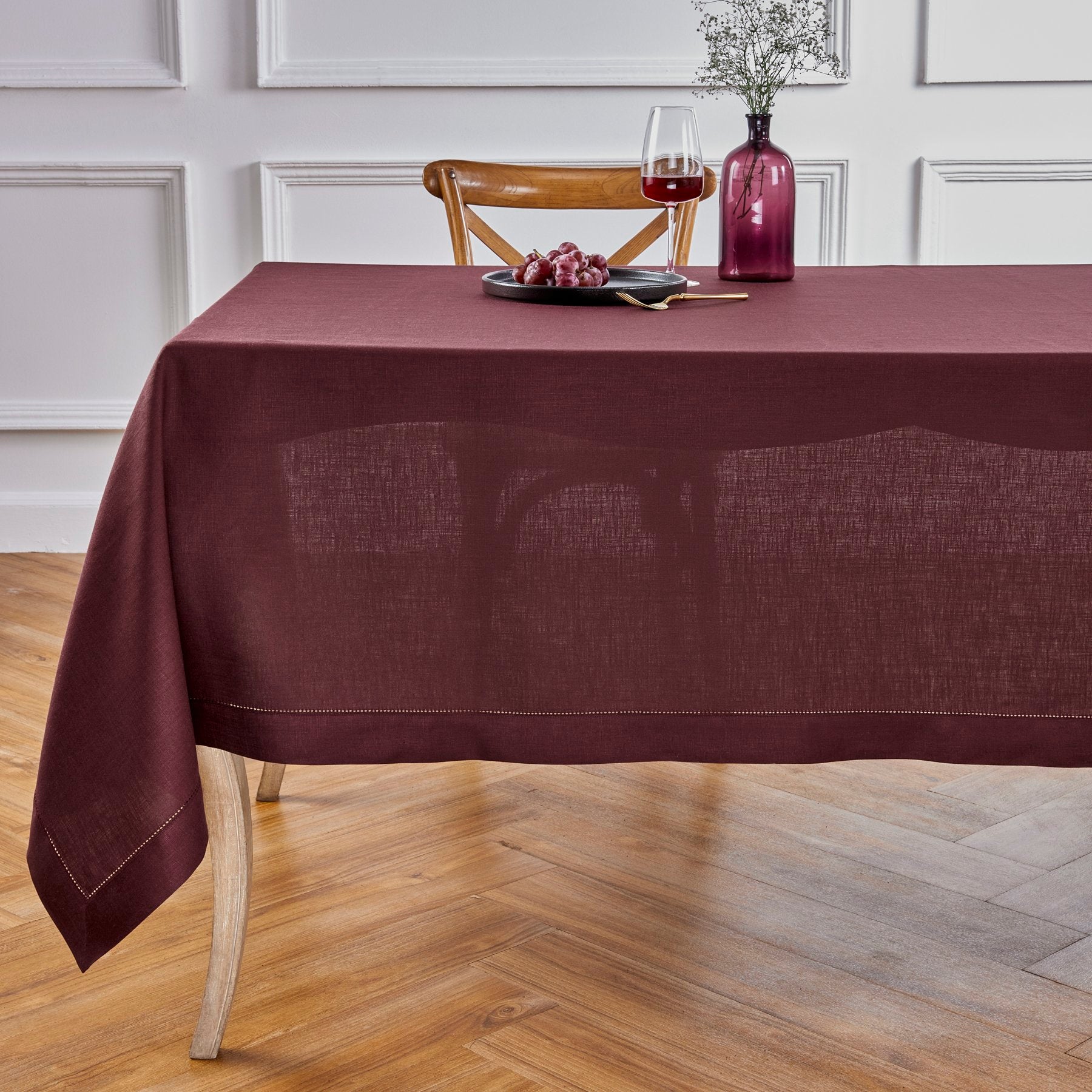 Elegant Classic Hemstitch Tablecloth - Premium Cotton Linen Table Cover for Dining Room, Wedding, Party & Special Occasions