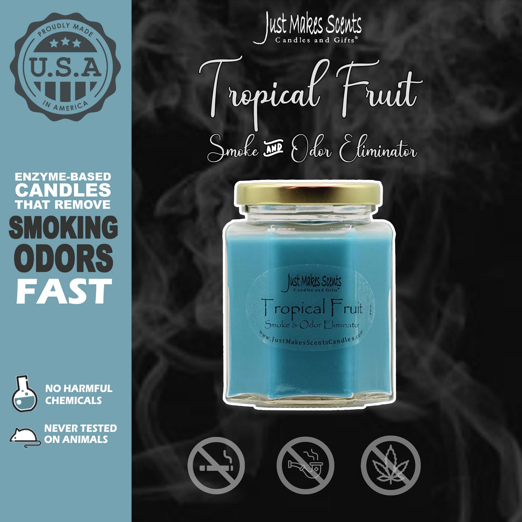 Just Makes Scents Tropical Fruit Scented Candle - Hand Poured in USA, Natural Smoke & Odor Eliminator for Home, Kitchen, Bathroom - Long Lasting Aromatherapy for Relaxation & Stress Relief